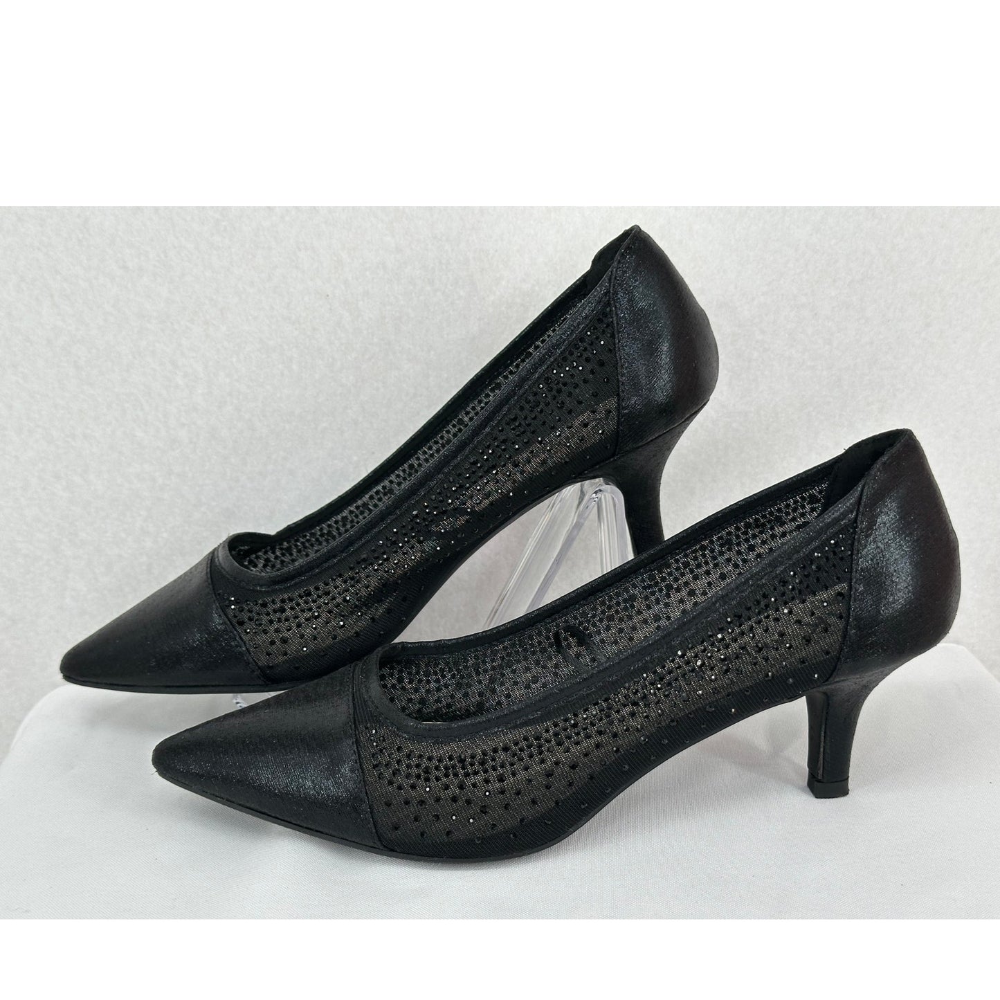 Anne Klein iflex Akfadira Black Pointed Toe Kitten Rhinestone Dress Heels 8.5