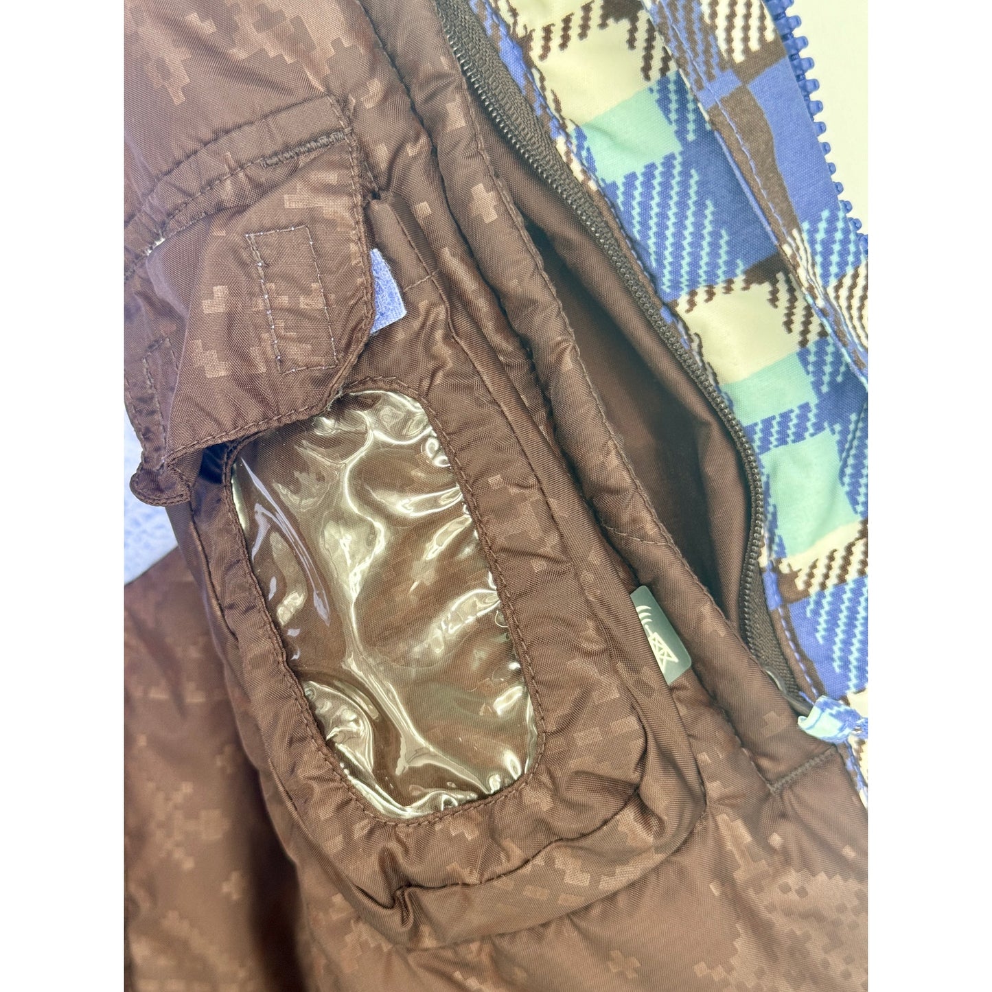 Columbia Youth 14/16 Winter Hooded Periwinkle Brown White Plaid Snow Coat