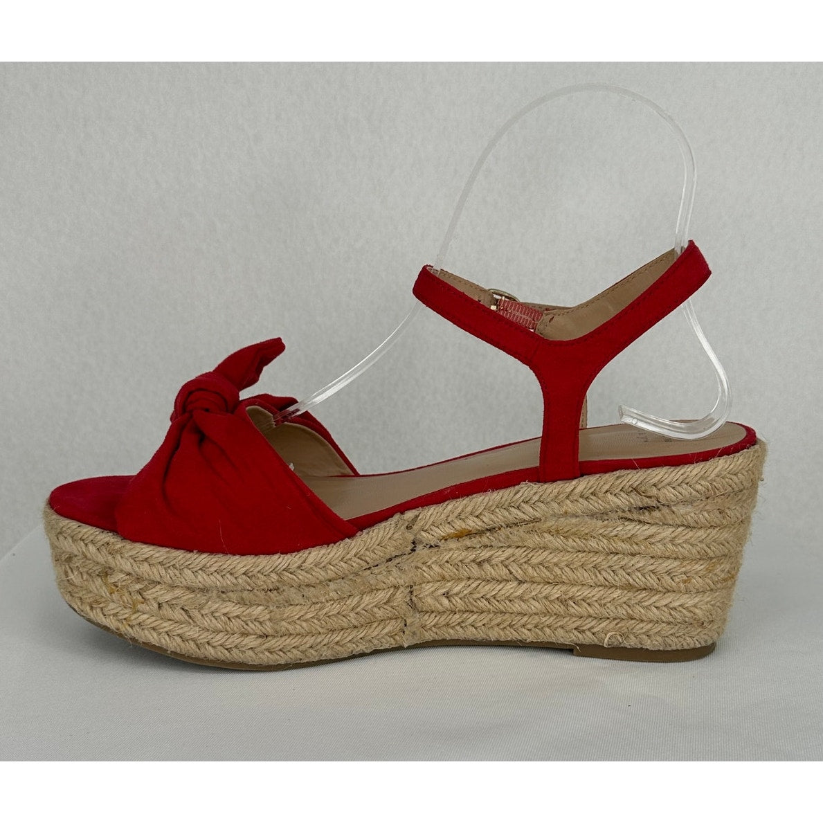 A New Day Red Bow Suede Platform Espadrille Summer Vacation Sandals 8 1/2