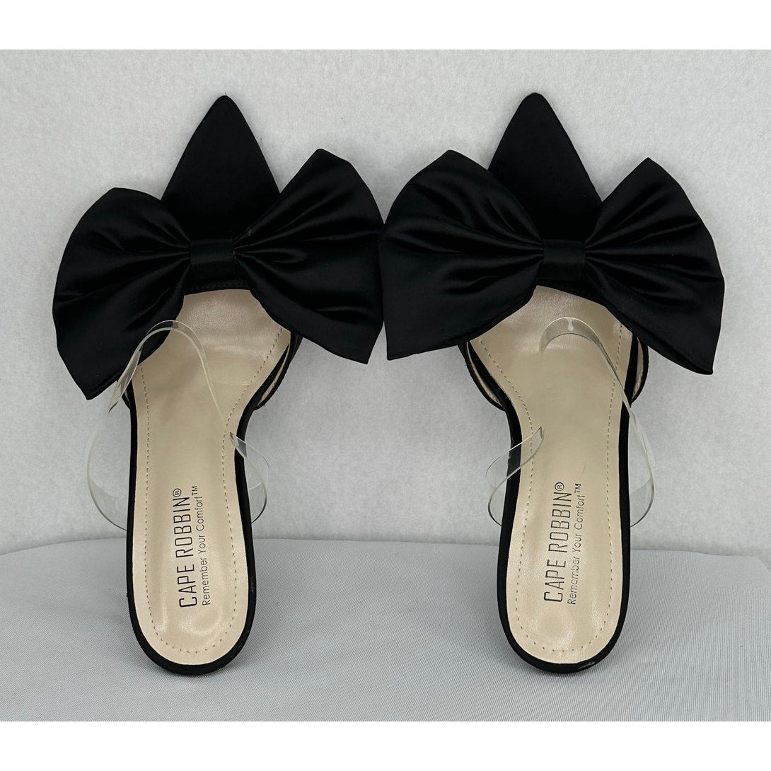 Cape Robbin Marceline Bow Clear Pointy Toe High Heels Black Formal Holiday 8