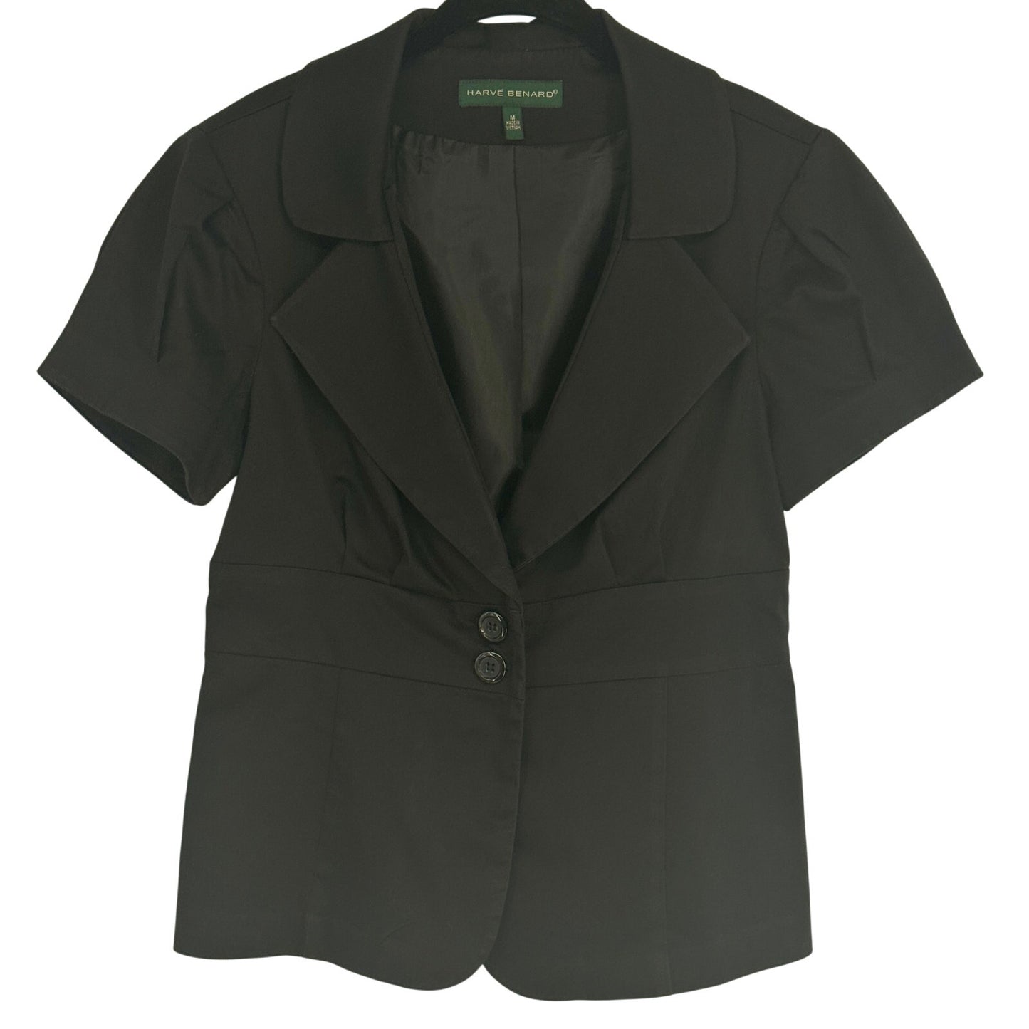 Harve Benard Short Sleeve Lined Jacket 2 Button Cotton Black Blazer M