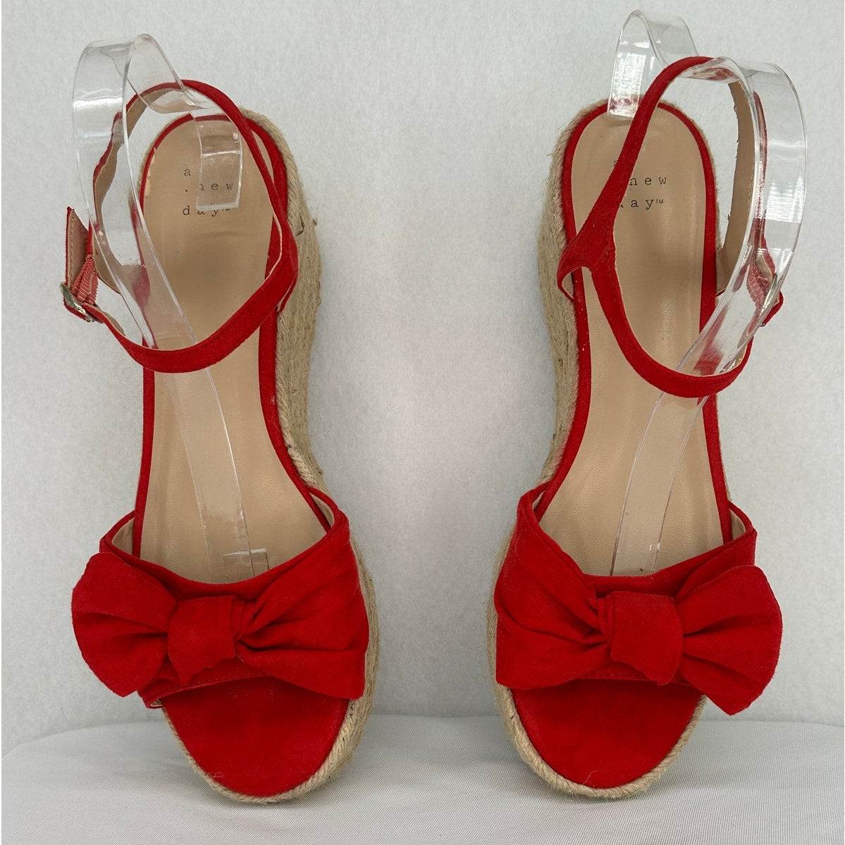 A New Day Red Bow Suede Platform Espadrille Summer Vacation Sandals 8 1/2
