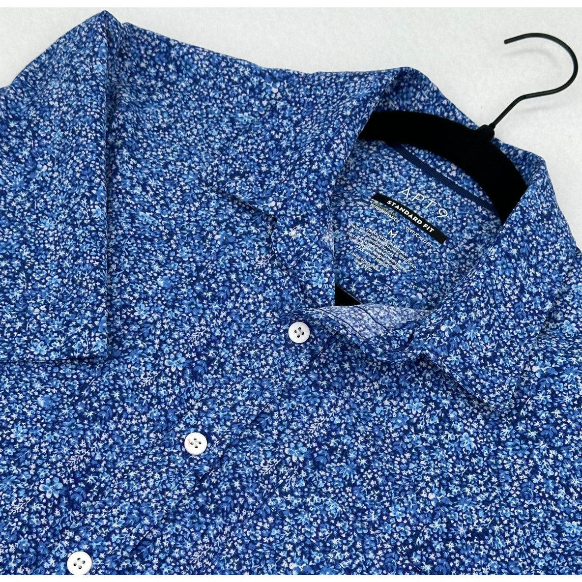 Apt 9 Blue Print Short Sleeve Button Down Shirt Standard Fit M