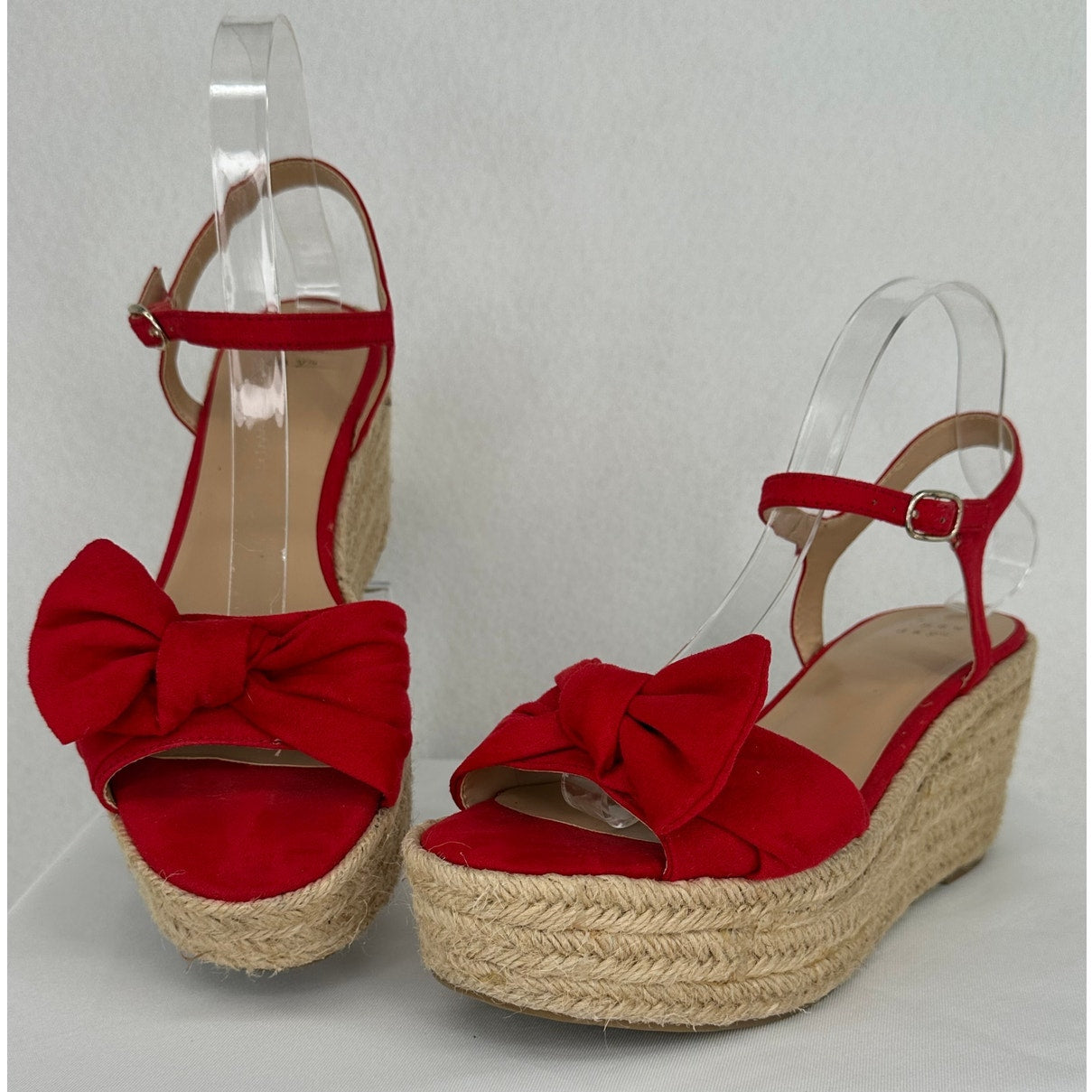 A New Day Red Bow Suede Platform Espadrille Summer Vacation Sandals 8 1/2