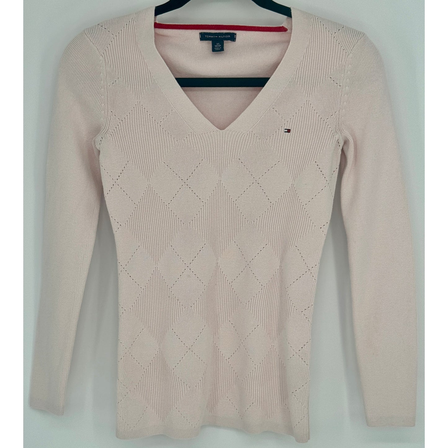 Tommy Hilfiger Pink Argyle Long Sleeve Sweater Size XS