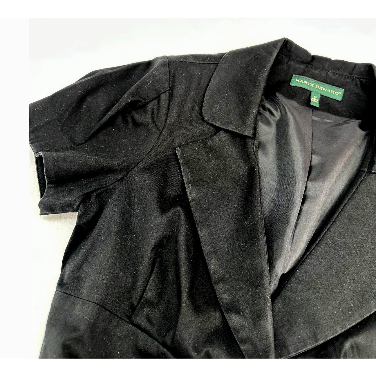Harve Benard Short Sleeve Lined Jacket 2 Button Cotton Black Blazer M
