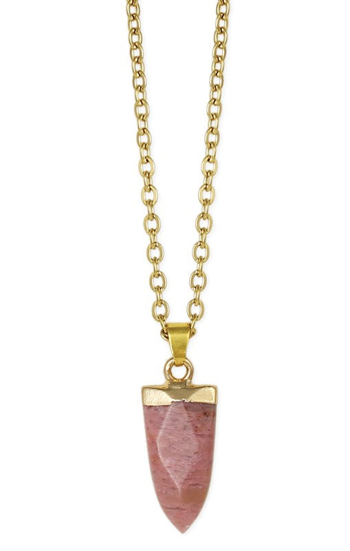 Facet Pink Stone Arrow Gold Necklace