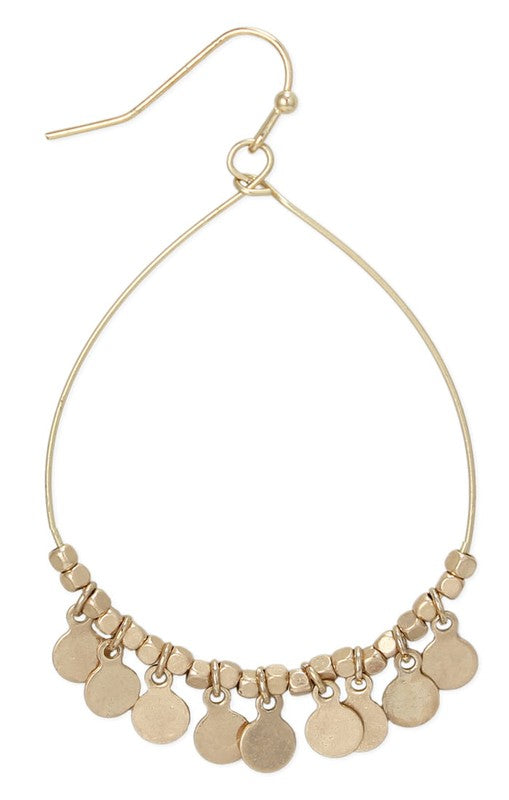 Gold Wire Round Disks Drop Earrings