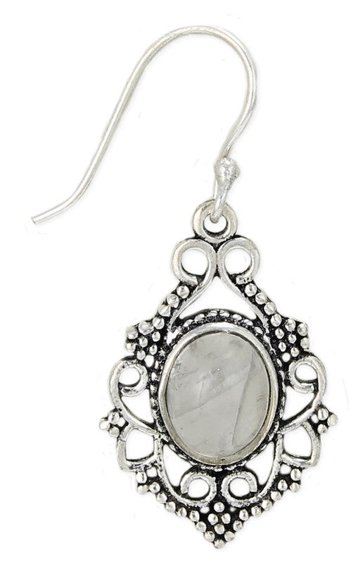 Silver Rainbow Moonstone Oval Earrings