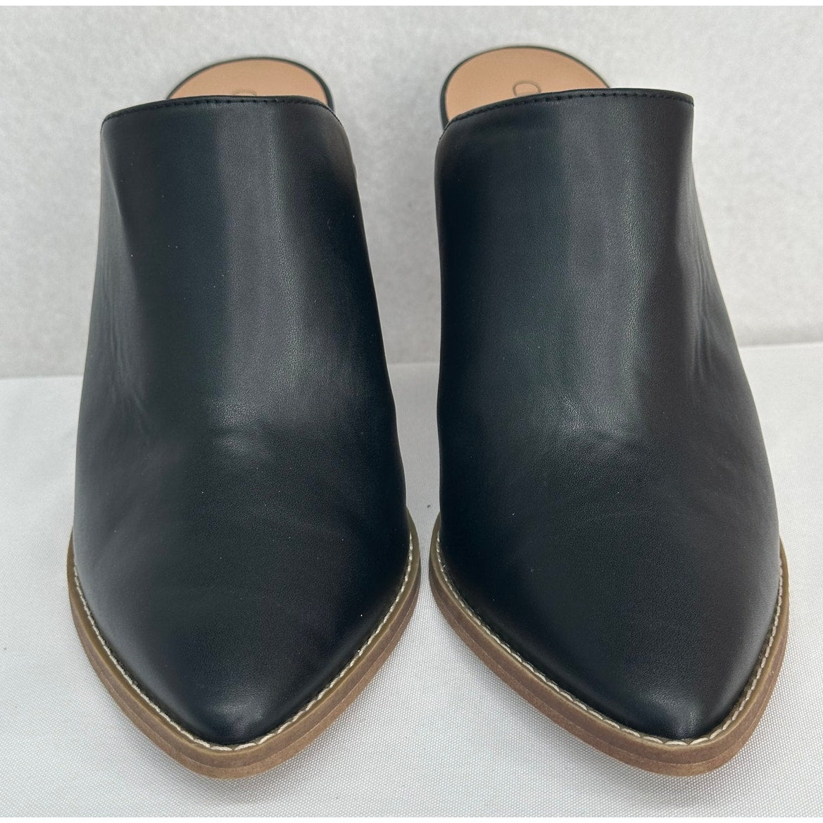 Abound Maya Black Block Heel Pointed Toe Mule Slip On Faux Leather 9M