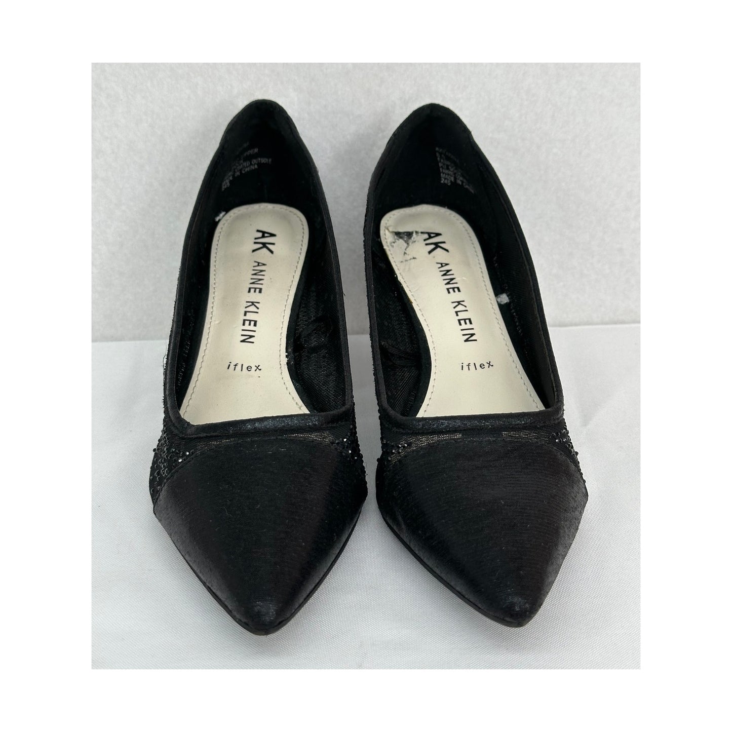 Anne Klein iflex Akfadira Black Pointed Toe Kitten Rhinestone Dress Heels 8.5