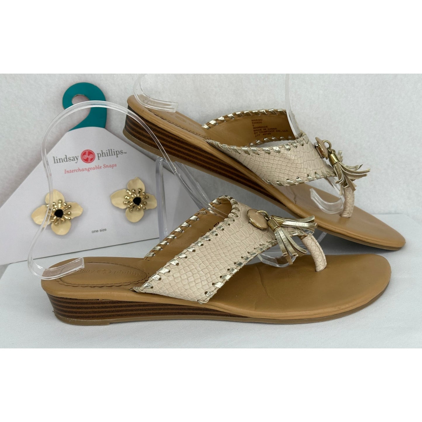 Lindsay Phillips Tan Switch Flops Interchangeable Tassels Flowers Sandals 9