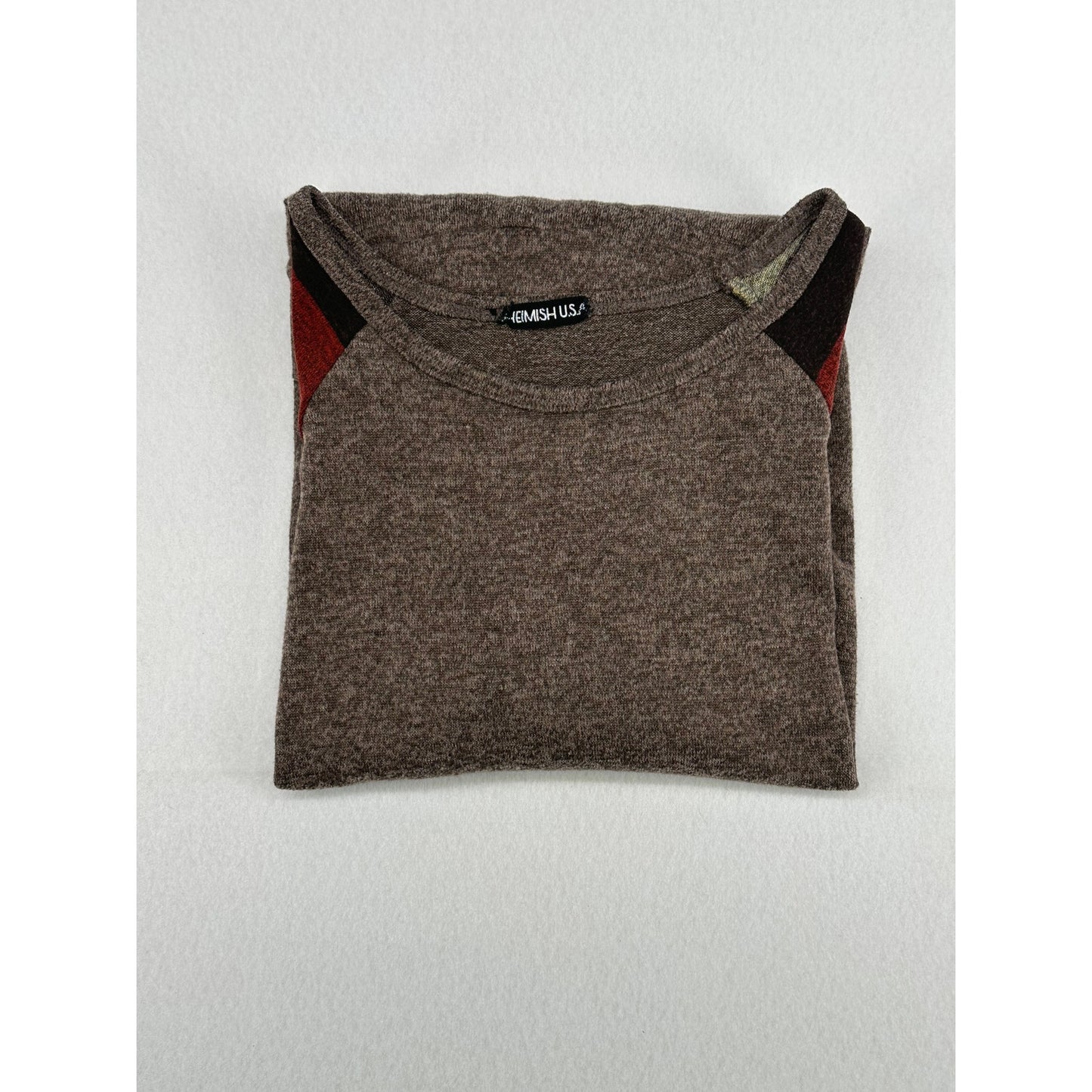 Heimish USA Striped Sleeve Henley Brown Lightweight Sweater Tunic Top M