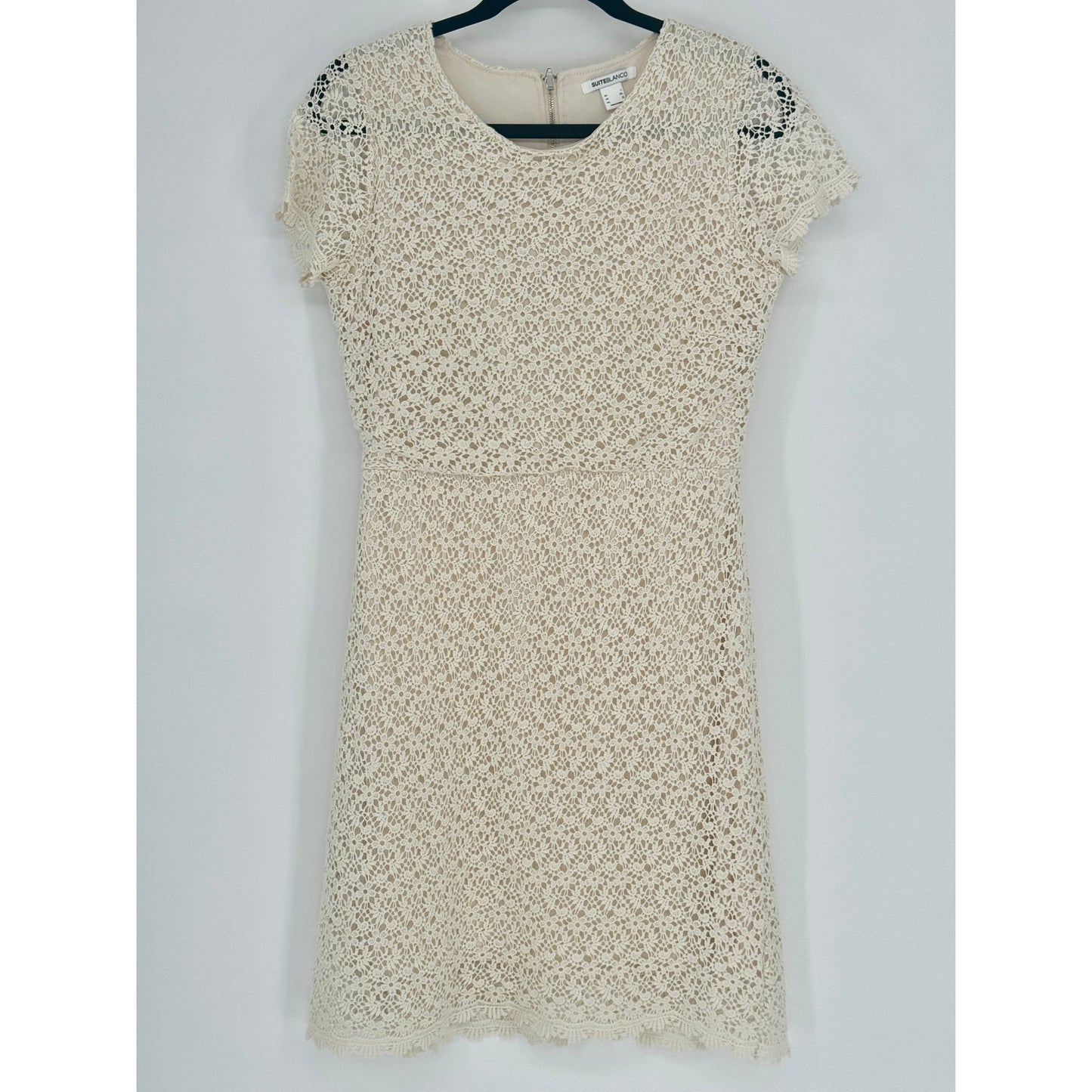 SUITEBLANCO Cream Eyelet Crochet Overlay Cotton Dress Size XL
