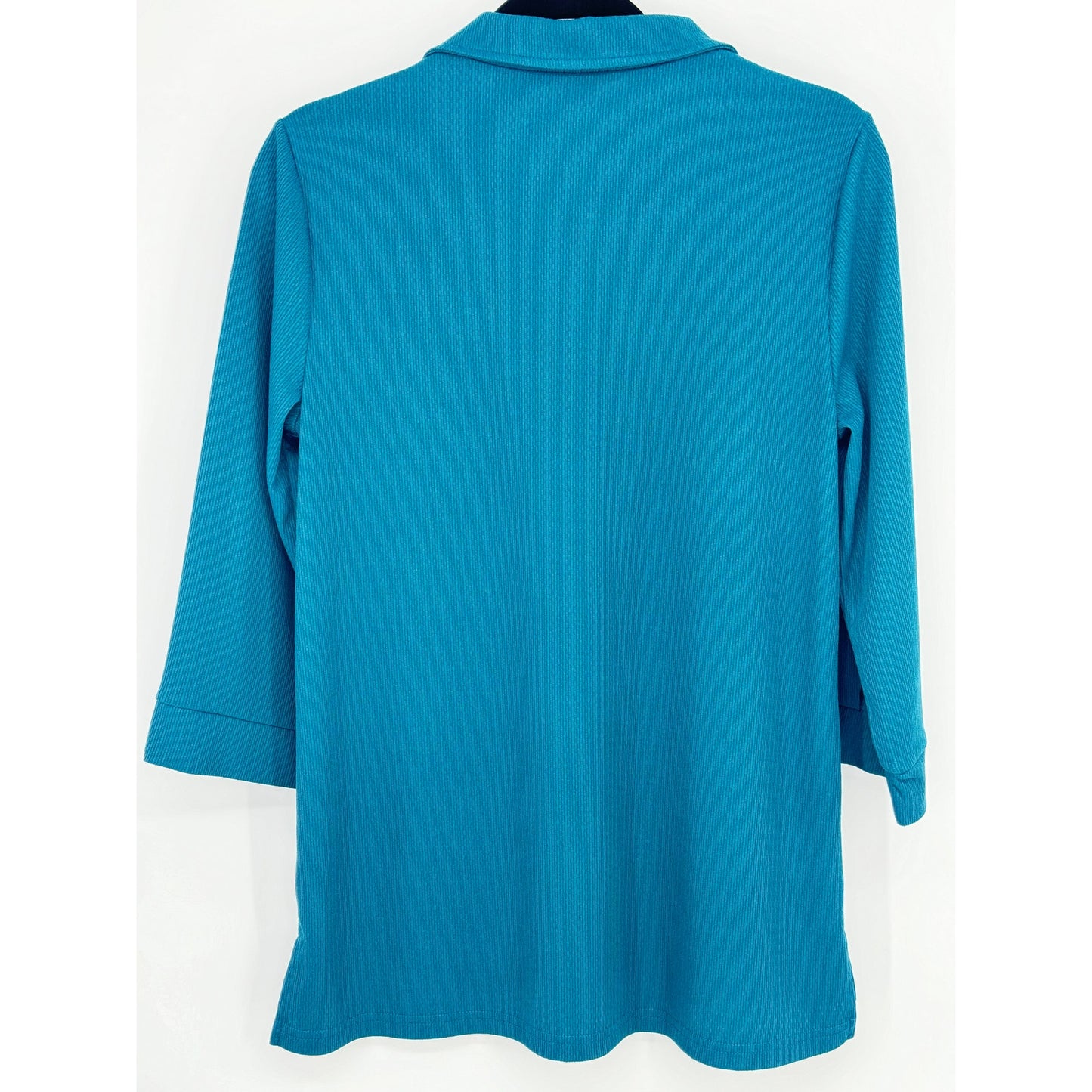 Vivilli Half Zip Top Teal Three Quarter Sleeve Casual Size M