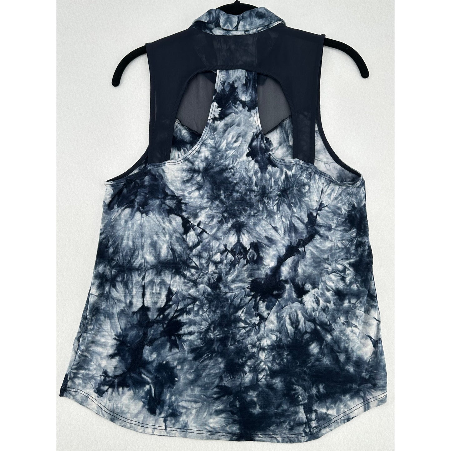 Staring At Stars Sleeveless Blue Tie-Dye Sheer Panel Button Top S