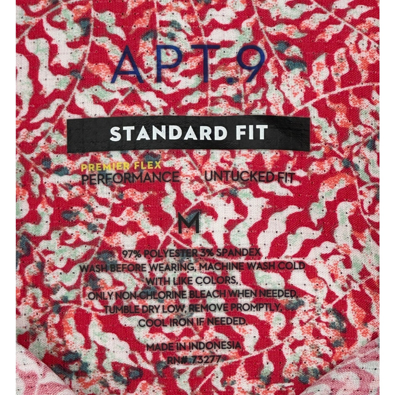 Apt 9 Red Fern Print Button Down Standard Fit Short Sleeve Shirt M