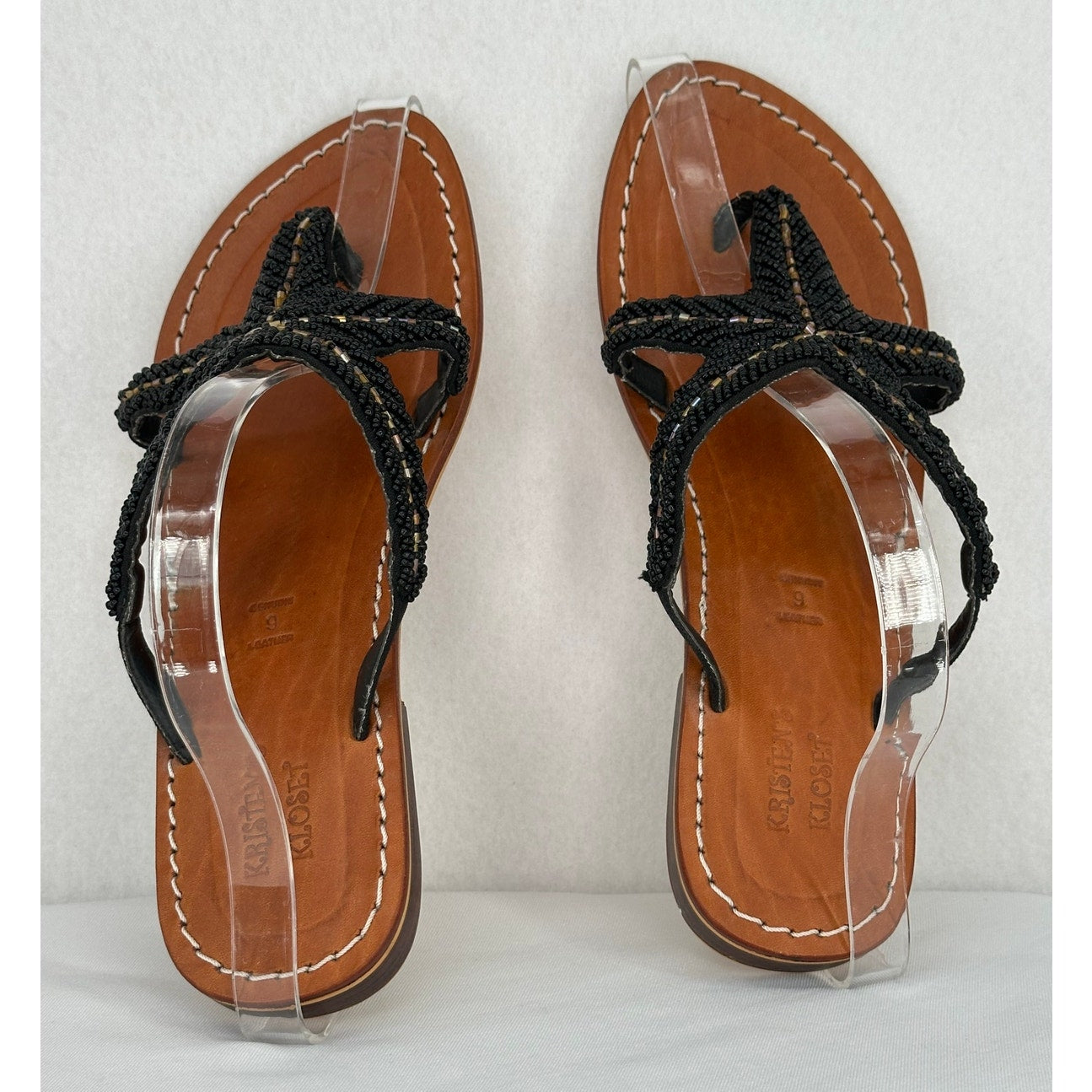 Kristens Kloset Beaded Starfish Thong Slide Beach Vacation Sandals Black 9