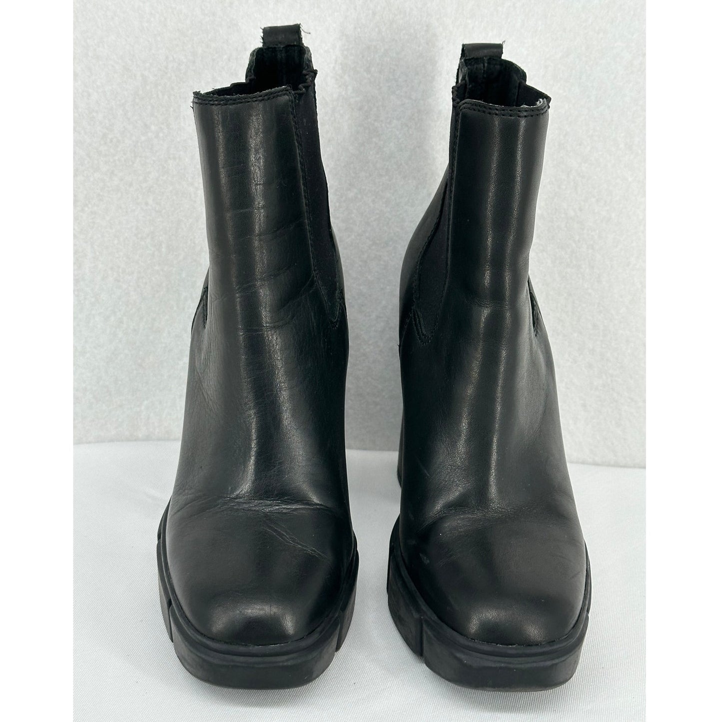 Steve Madden Women Revised Black Leather Platform Heeled Chelsea Boots 6.5M