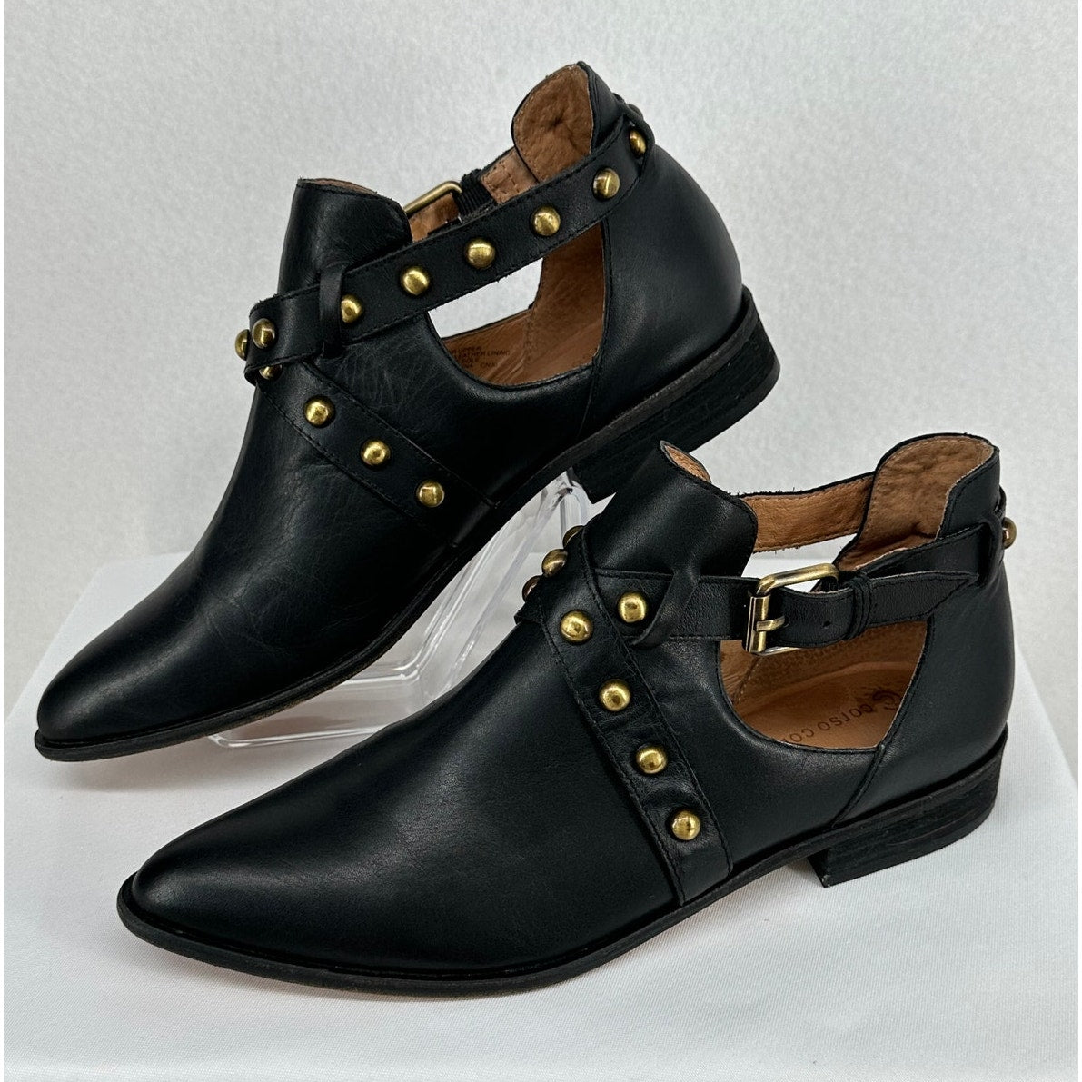 Corso Como Doon Leather Studded Side Buckle Strap Flat Heel Ankle Boots 10M