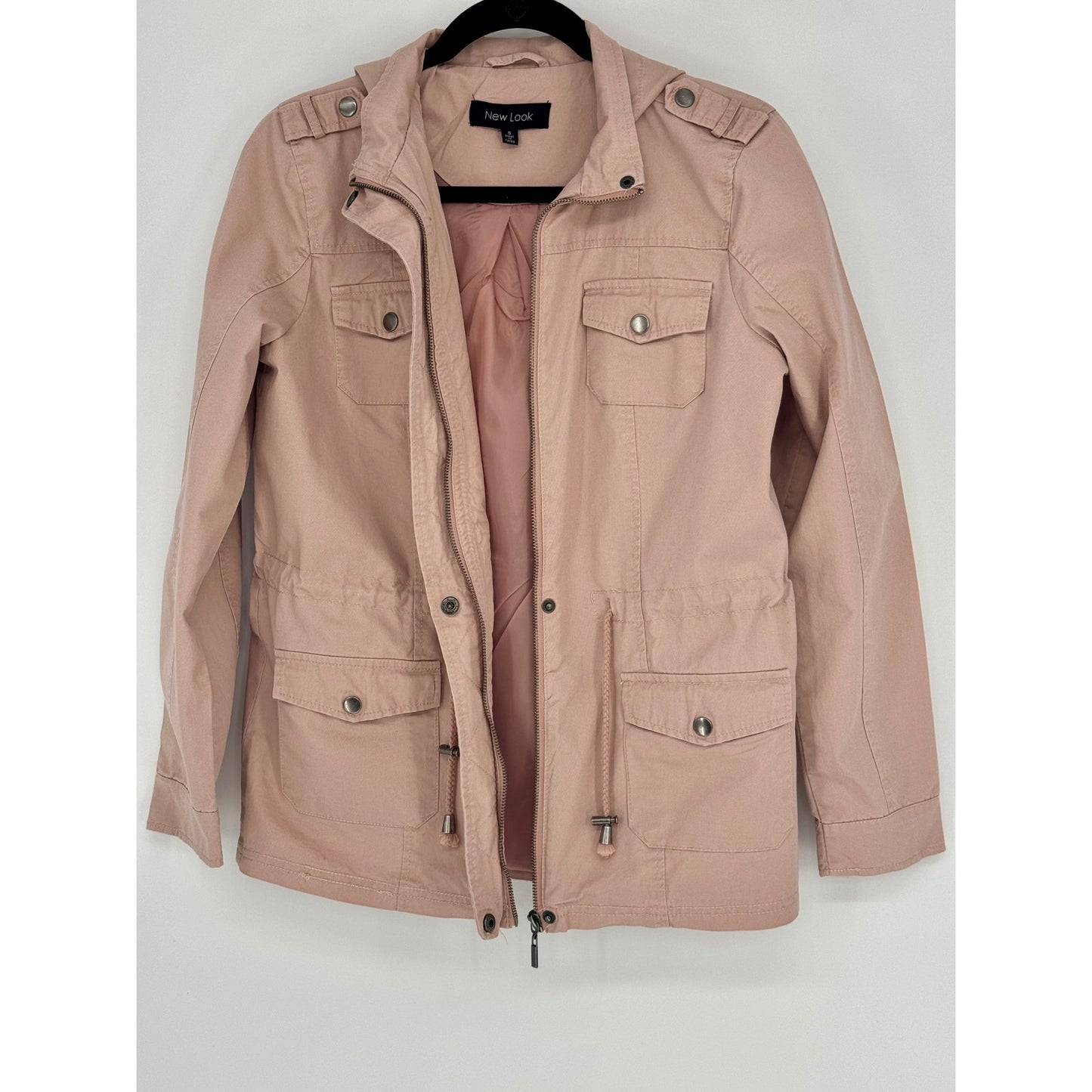New Look Pale Pink Cotton Drawstring Waist w/ Pockets and Hood Jacket Size S