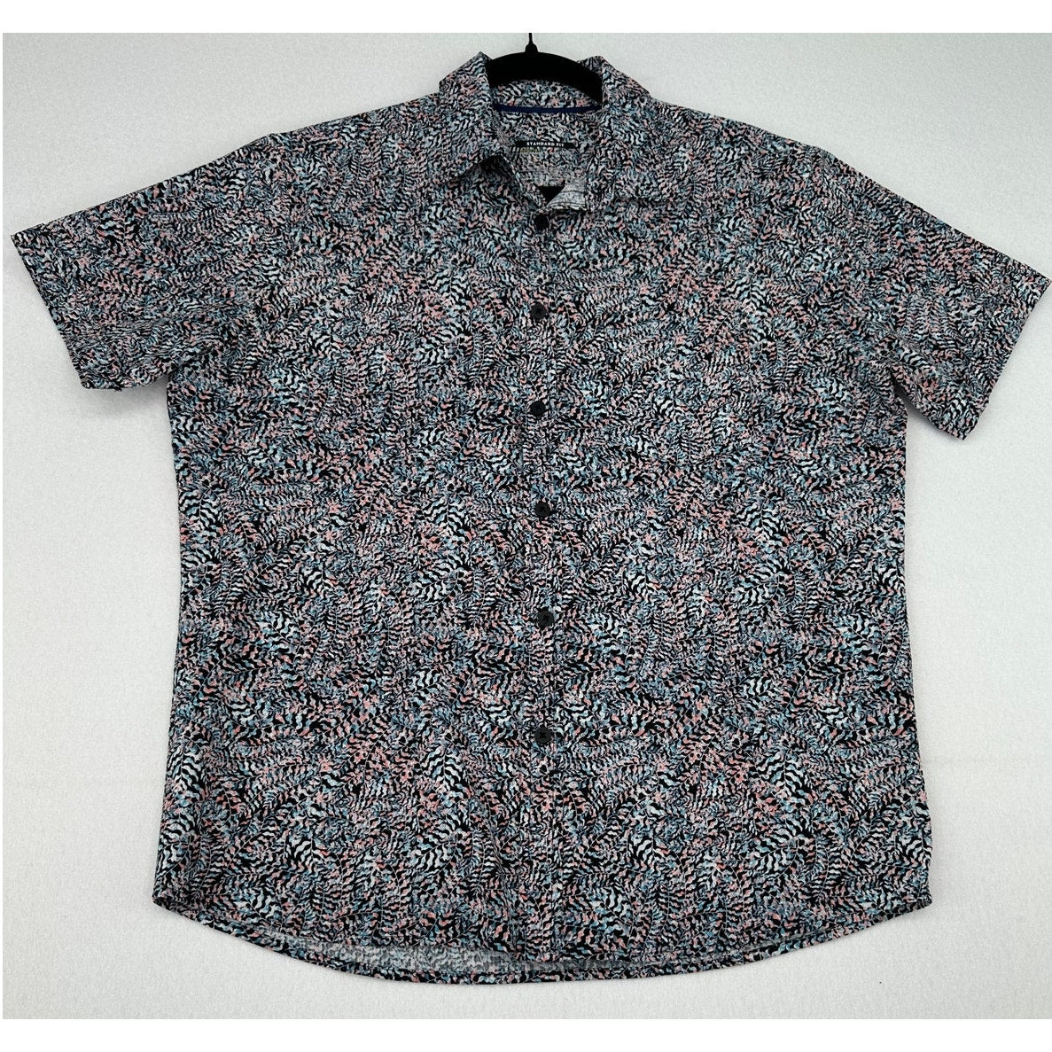 Apt 9 Standard Fit Button Down Black w/Fern Design Short Sleeve M