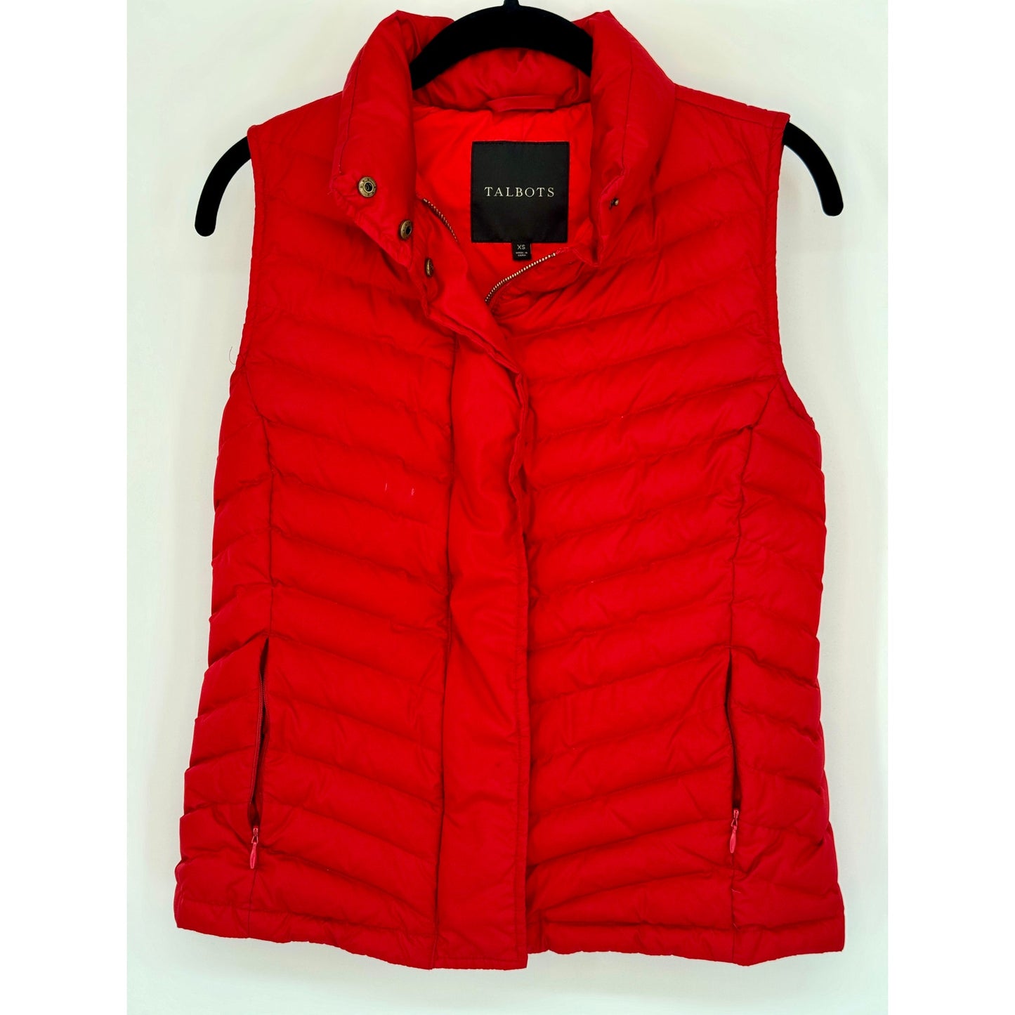 Talbots Womens XS Red Puffer Sleeveless Vest Duck Down Winter Fall Sport Ski