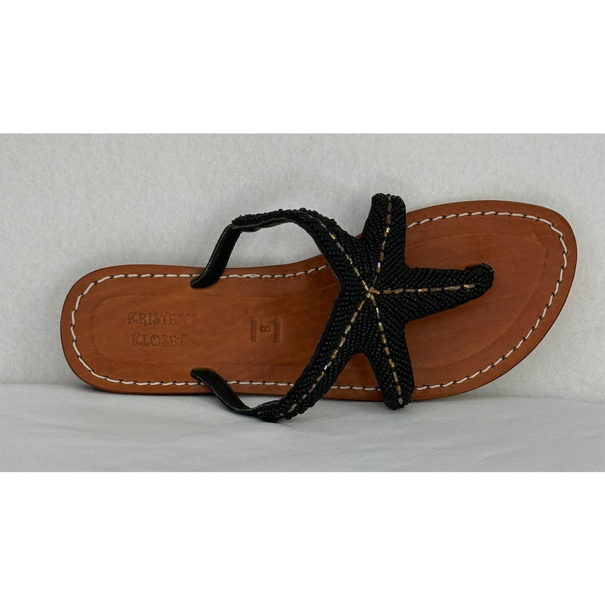 Kristens Kloset Beaded Starfish Thong Slide Beach Vacation Sandals Black 9