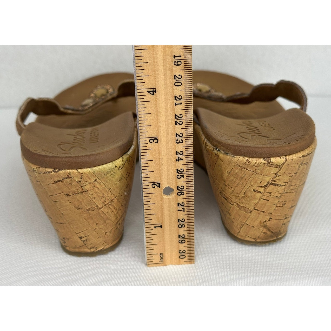 Skechers Luxe Foam Jeweled WedgeHeel Thong Brown Sandals Beach Sandal Party 9