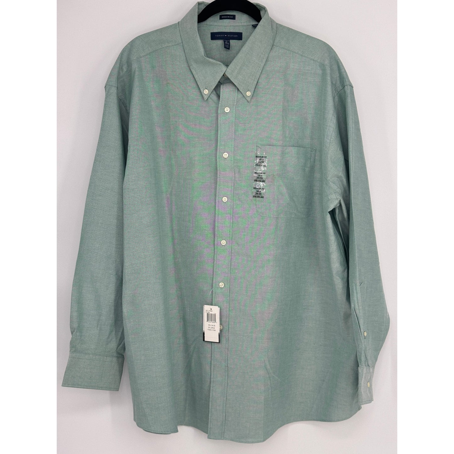 Tommy Hilfiger Green Button Long Sl Shirt 18 1/2 sleeve 34/35 XXL Reg Fit NWT