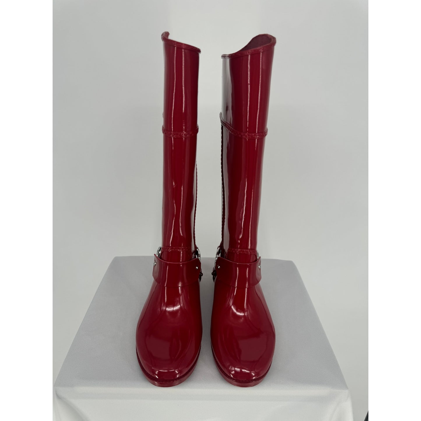 Michael Kors Fulton Harness Rain Boots Red Cabin City Fall Spring Chic Size 6
