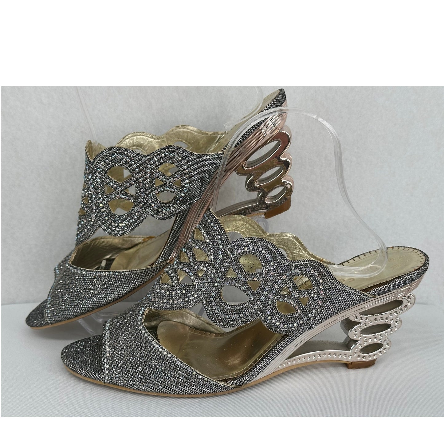 John Fashion Rhinestone Beaded Slip On Wedges Wedding Party Holiday 11