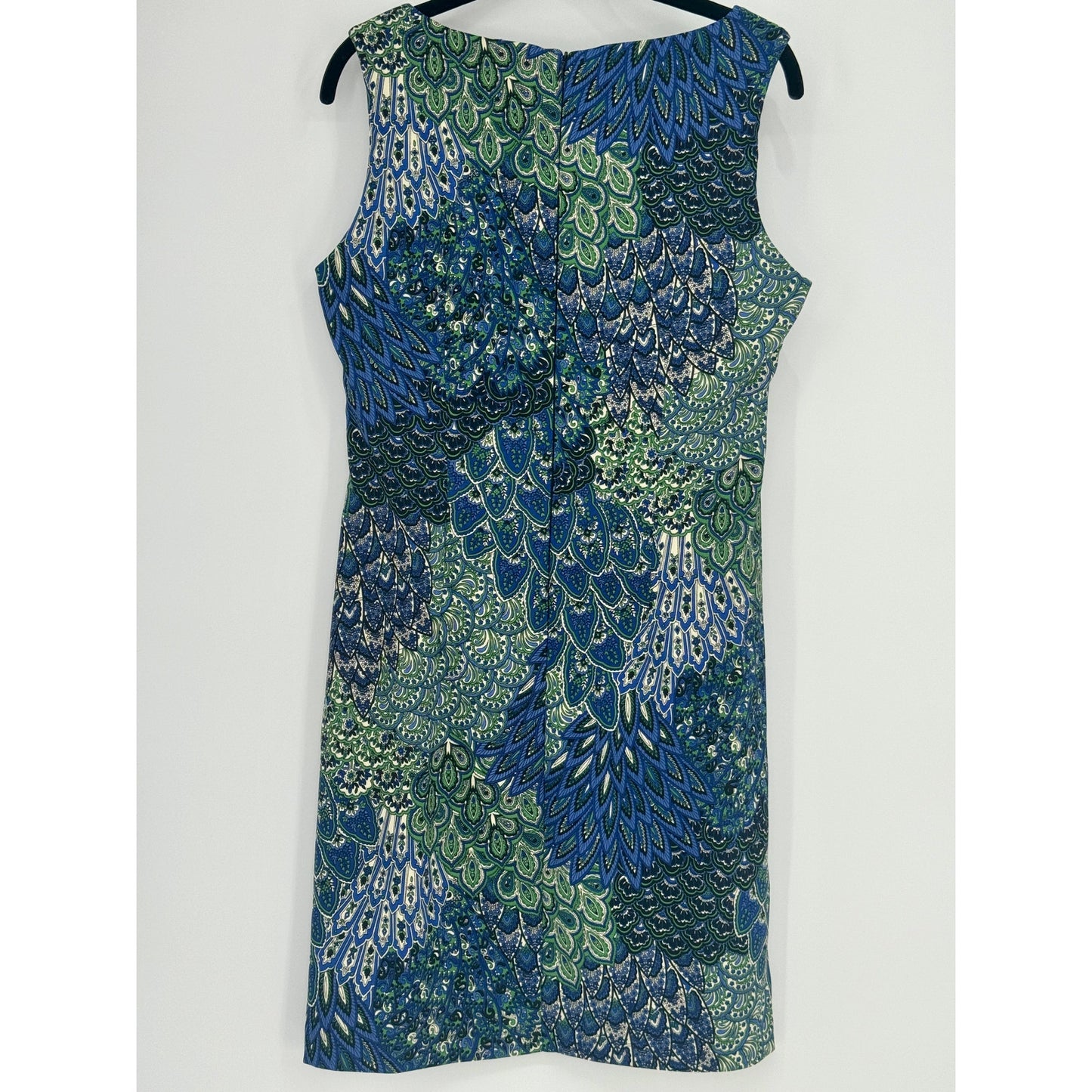 Connected Apparel Blue Peacock Paisley Print Sleeveless Women Dress Size 8