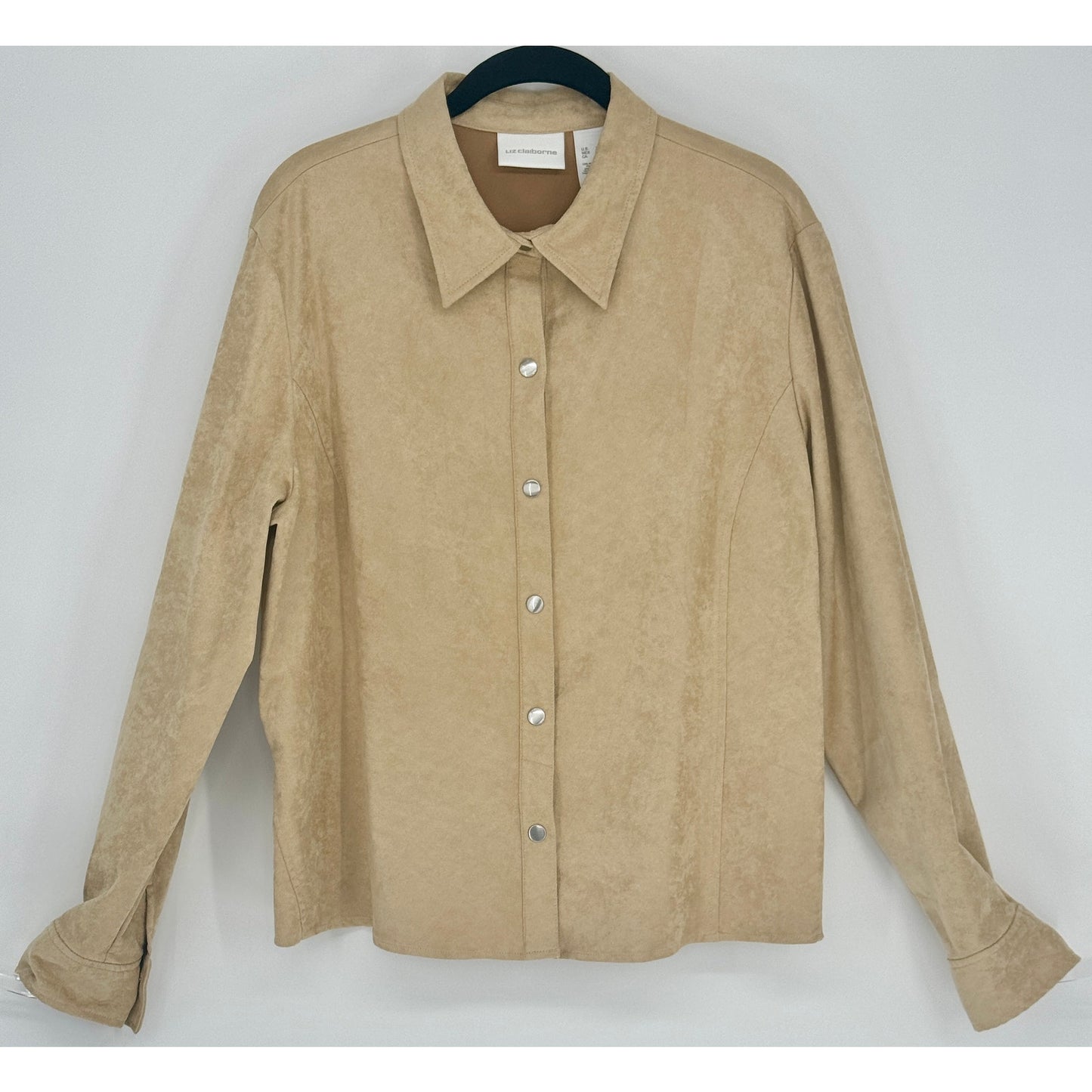 Liz Claiborne Tan Faux Suede Snap Front Shirt Jacket Size XL