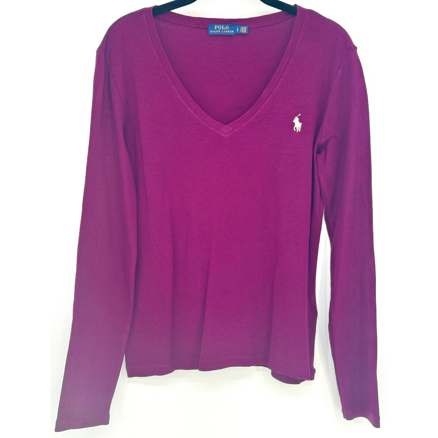 POLO Ralph Lauren Plumb Burgundy V Neck Long Sleeve Top Cotton L