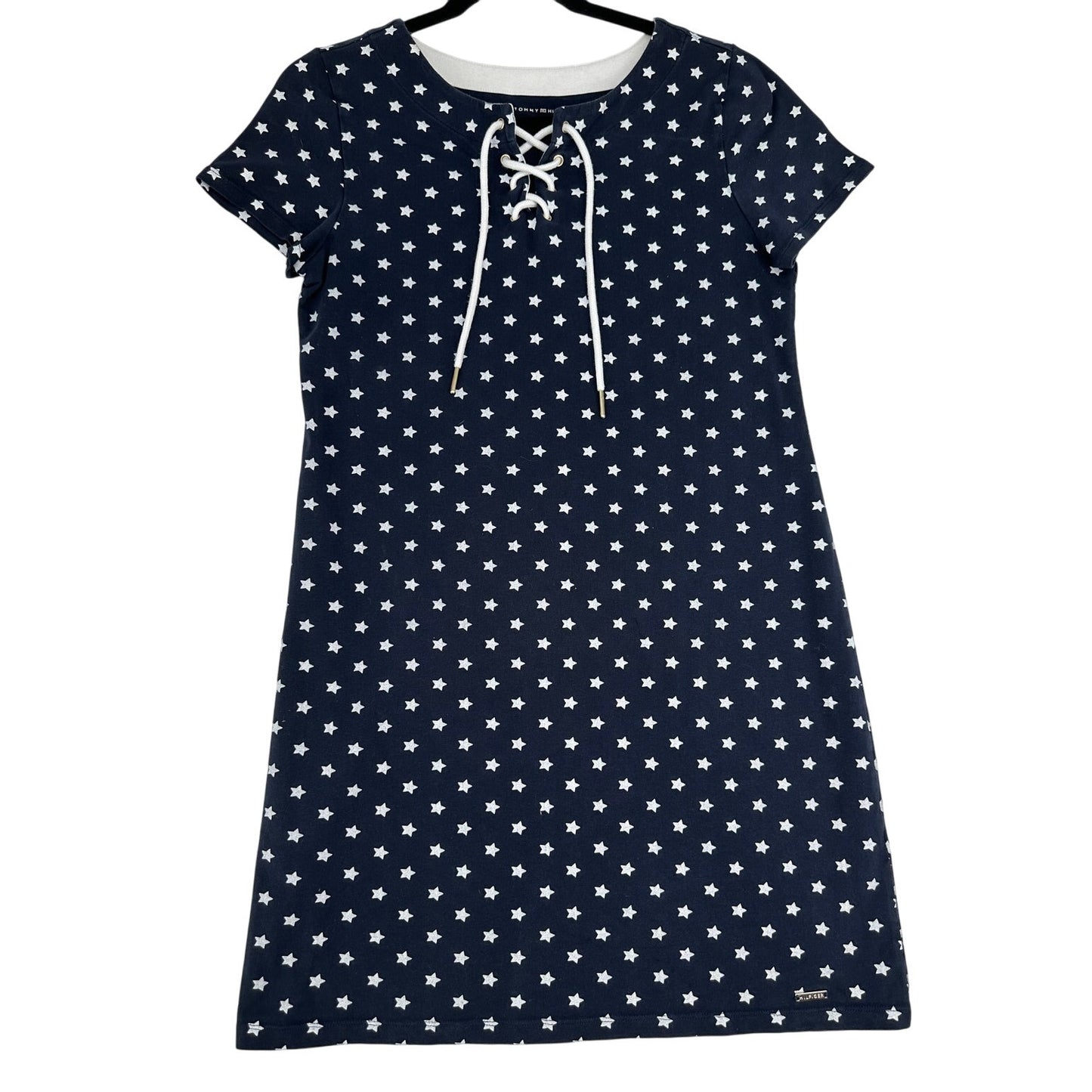 Tommy Hilfiger Navy with White Stars Lace Up Front T-Shirt Dress M