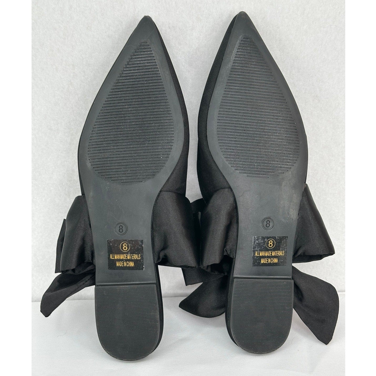 Lulus Sylviee Black Satin Pointed Toe Bow Mules Flats Party Shoes 8
