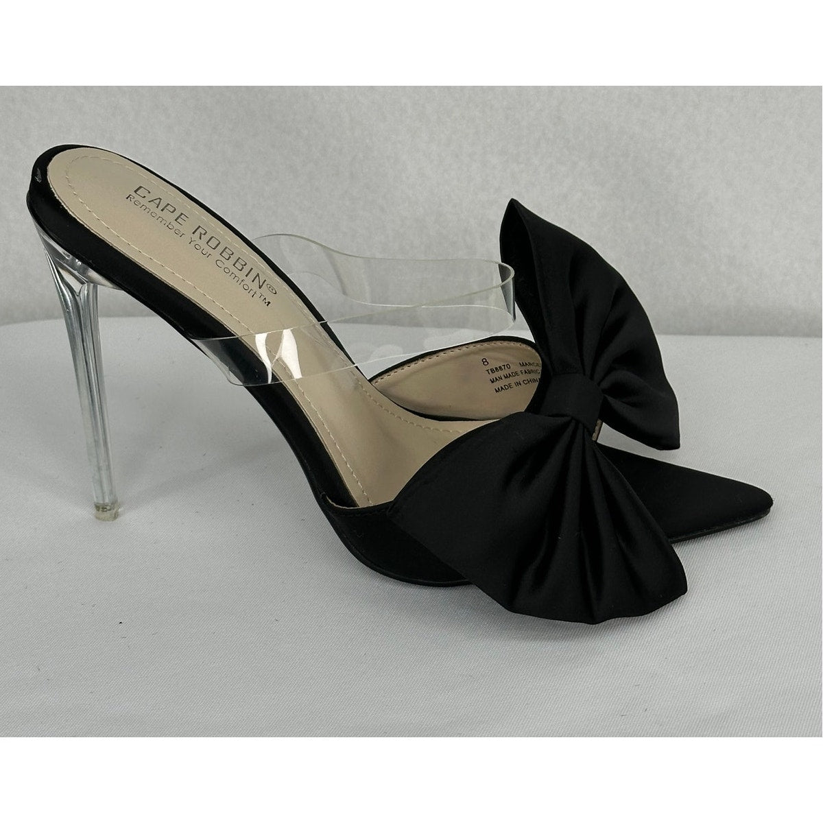 Cape Robbin Marceline Bow Clear Pointy Toe High Heels Black Formal Holiday 8
