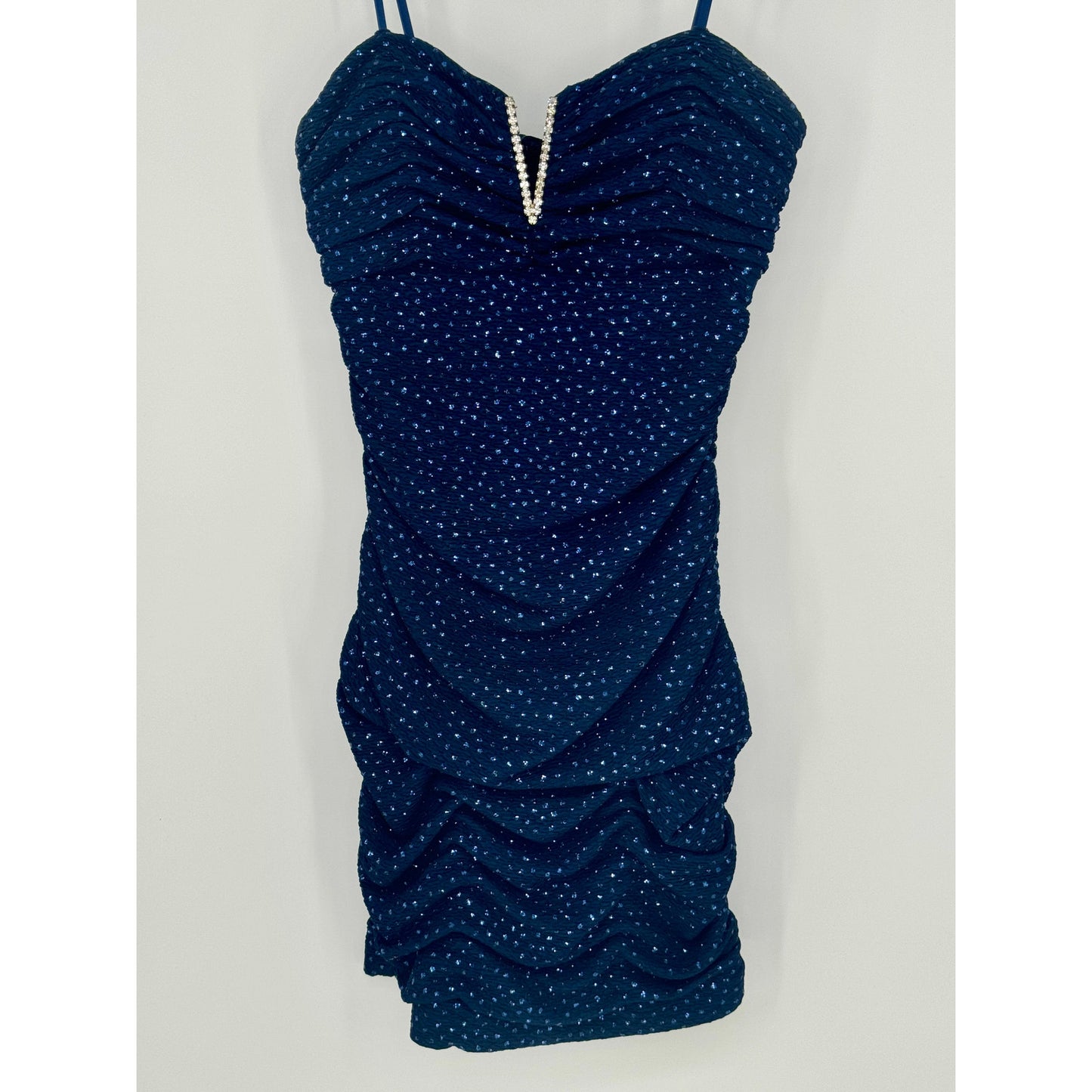 Y2K Arden B Sparkling Blue Rhinestone Stretchy Strapless Mini Dress Size M