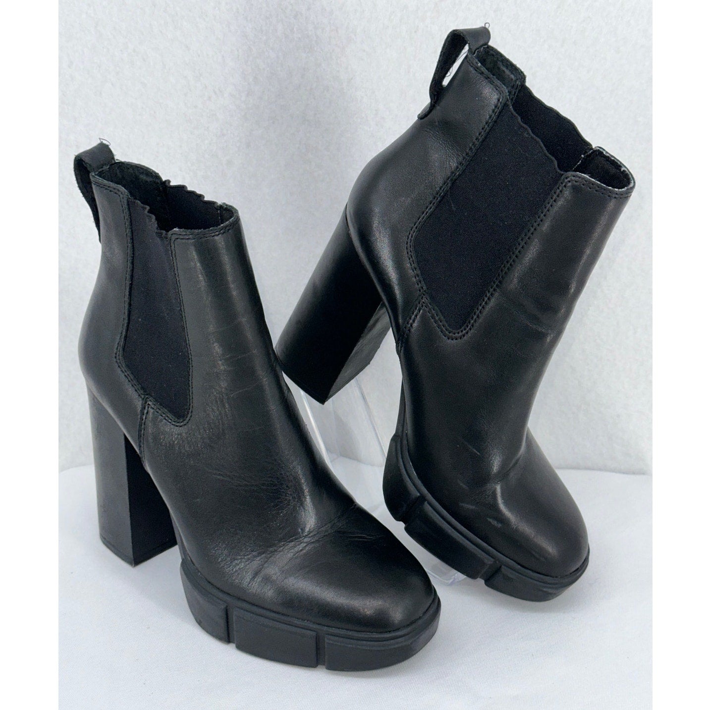 Steve Madden Women Revised Black Leather Platform Heeled Chelsea Boots 6.5M