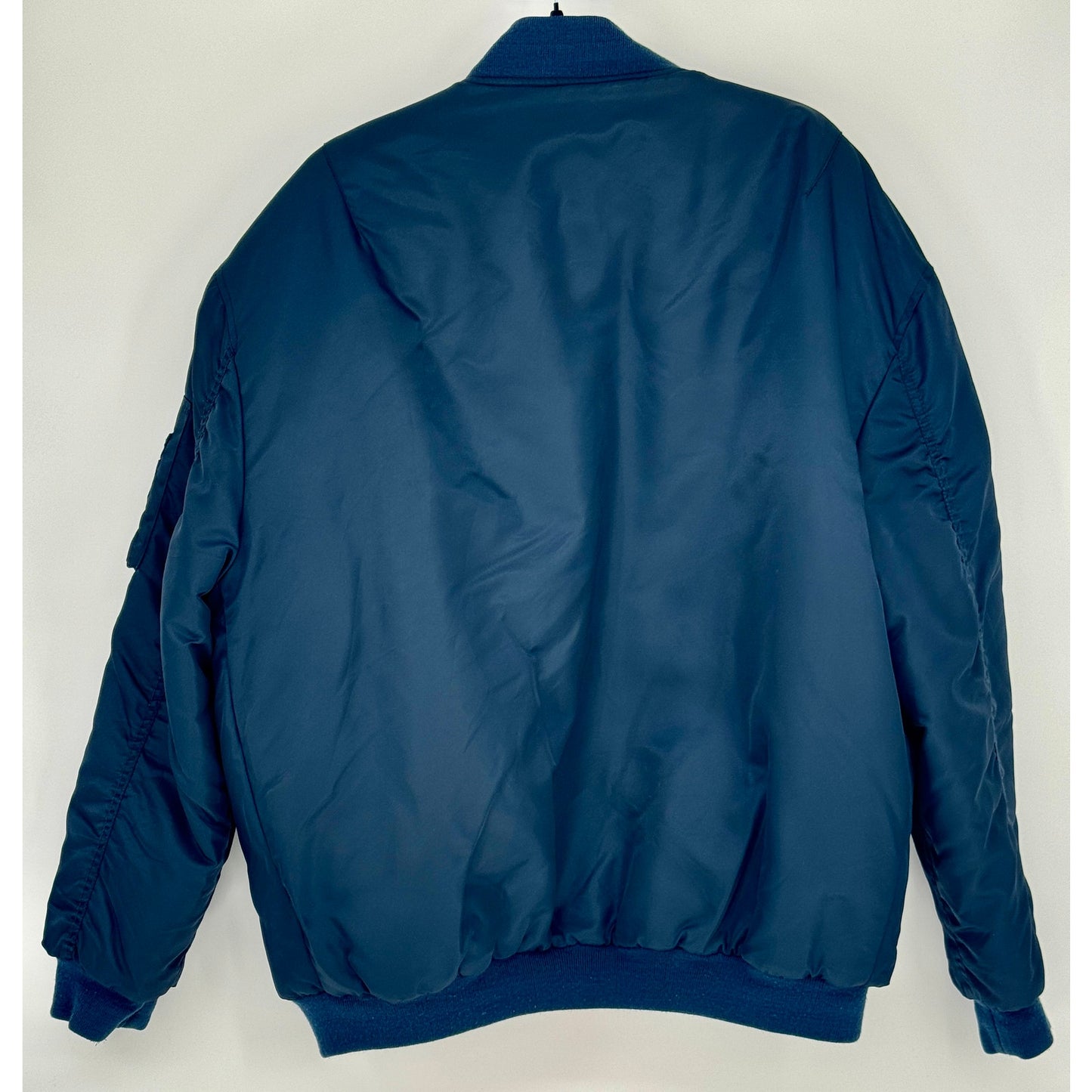 CLENCH Men M Jeans Nylon Bomber Jacket Navy w/ Heavy Orange Lining Winter Coat