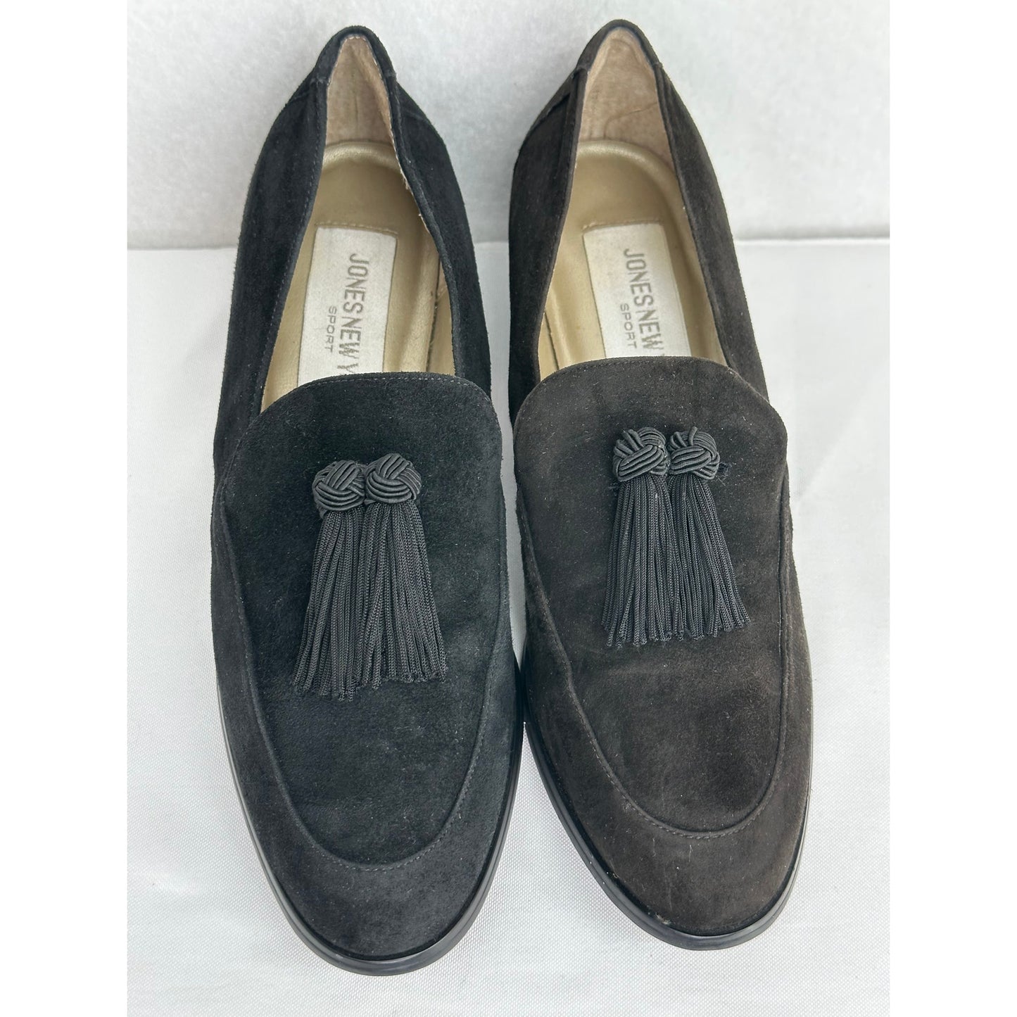 Jones New York Sport NY Queen Black Slip On Velvet Loafers with Tassels 8M