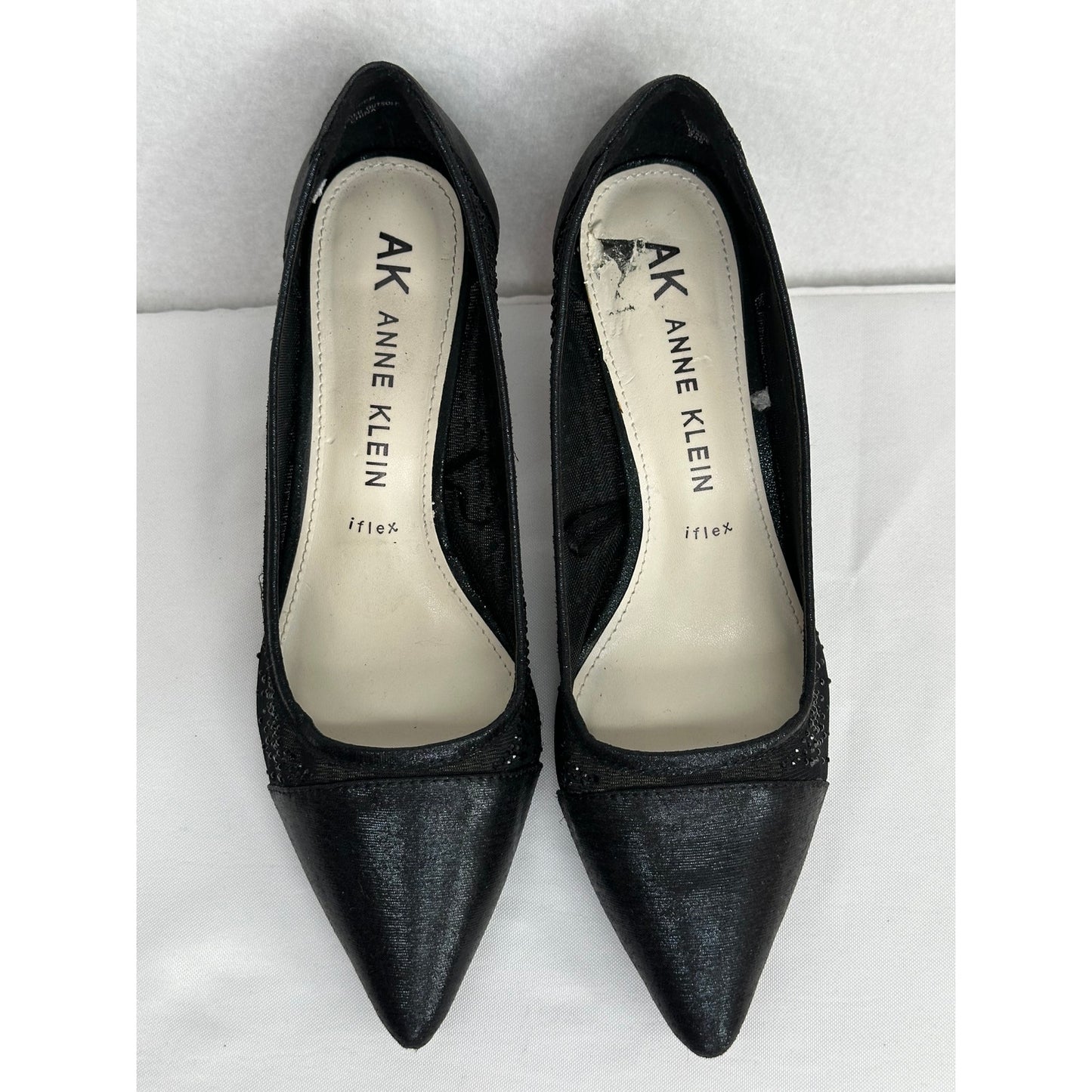 Anne Klein iflex Akfadira Black Pointed Toe Kitten Rhinestone Dress Heels 8.5