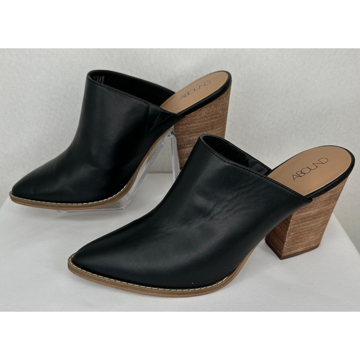 Abound Maya Black Block Heel Pointed Toe Mule Slip On Faux Leather 9M