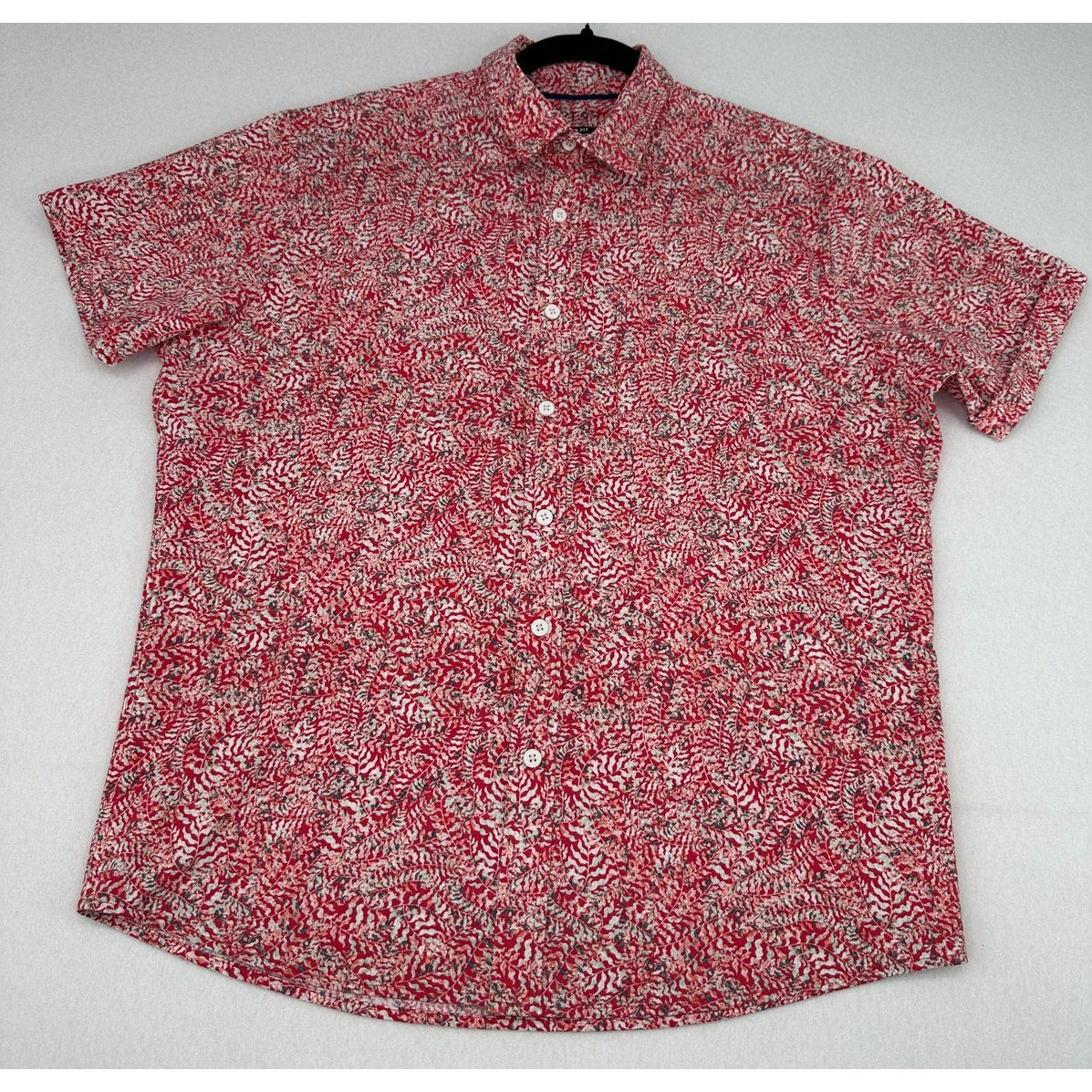 Apt 9 Red Fern Print Button Down Standard Fit Short Sleeve Shirt M