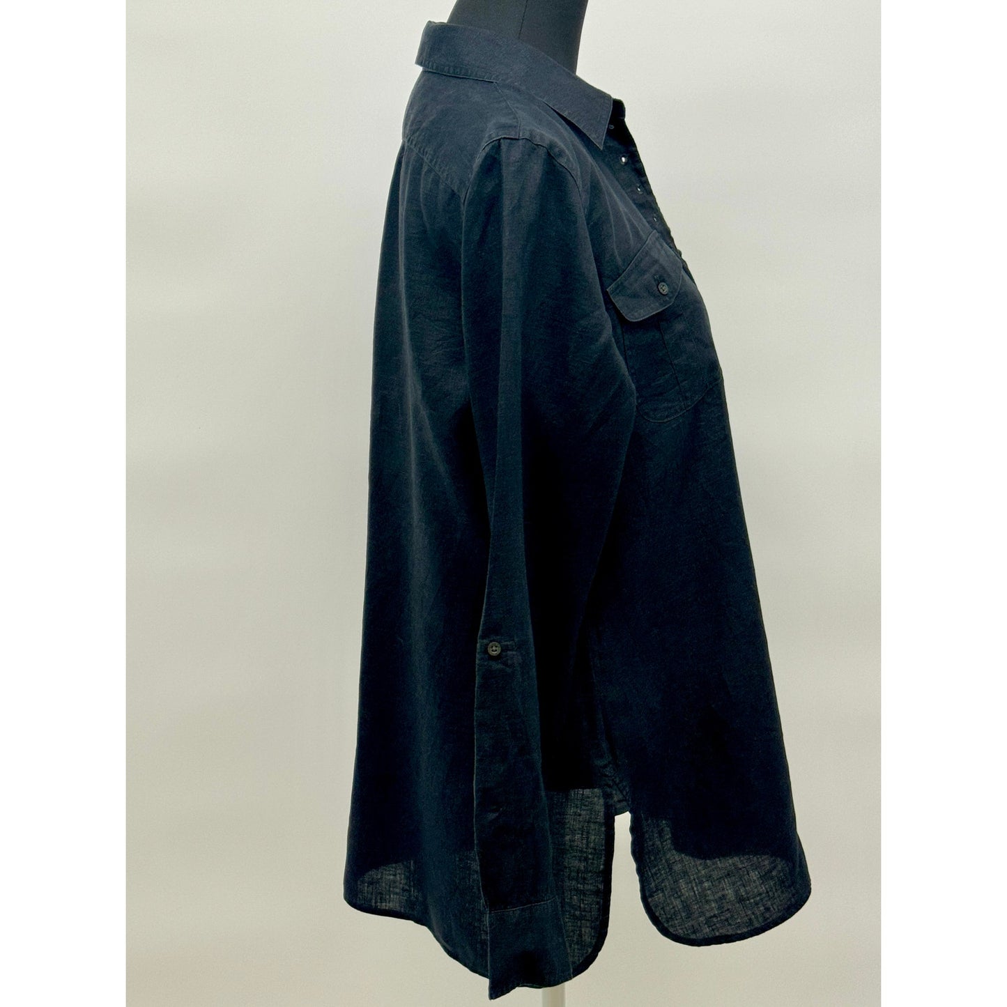 LAUREN Ralph Lauren Long Sleeve Classiccore Preppy Retro Black Linen Dress Sz L