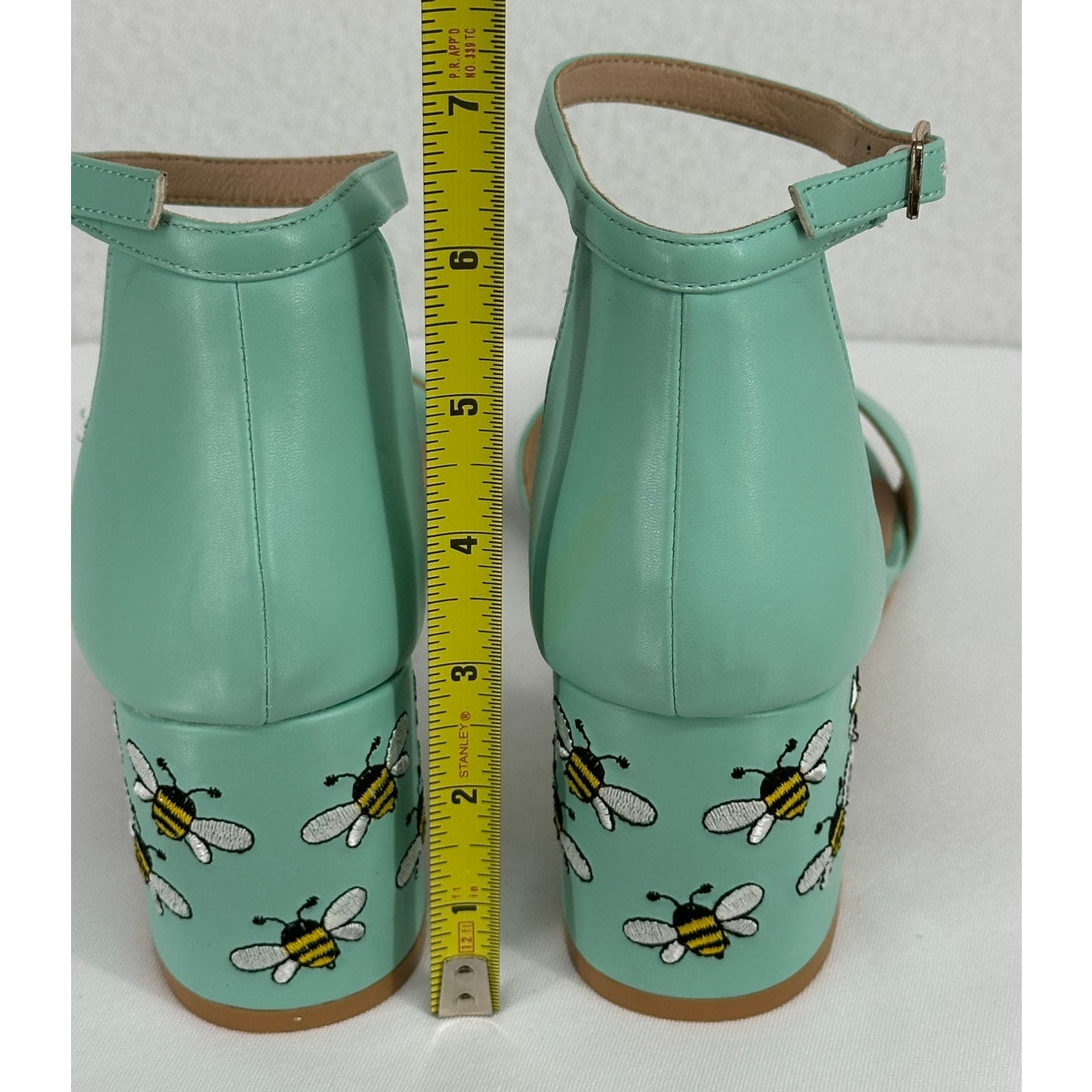 Modcloth Fun Direction Bee Embroidered Mint Heel Sandals 6