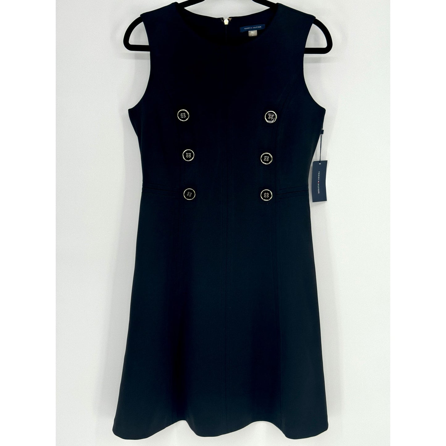 NWT Tommy Hilfiger Black Sleeveless Dress with Black/gold buttons Size 4