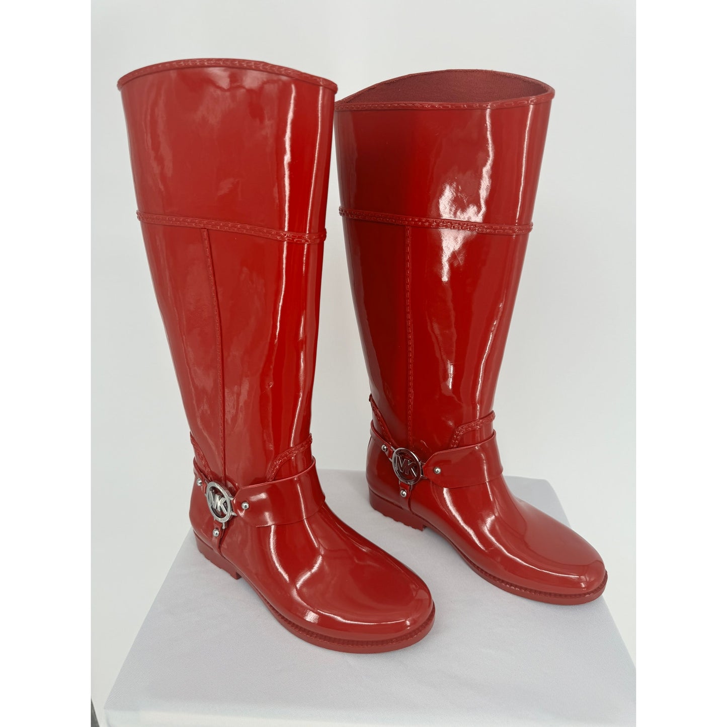 Michael Kors Fulton Harness Rain Boots Red Cabin City Fall Spring Chic Size 6