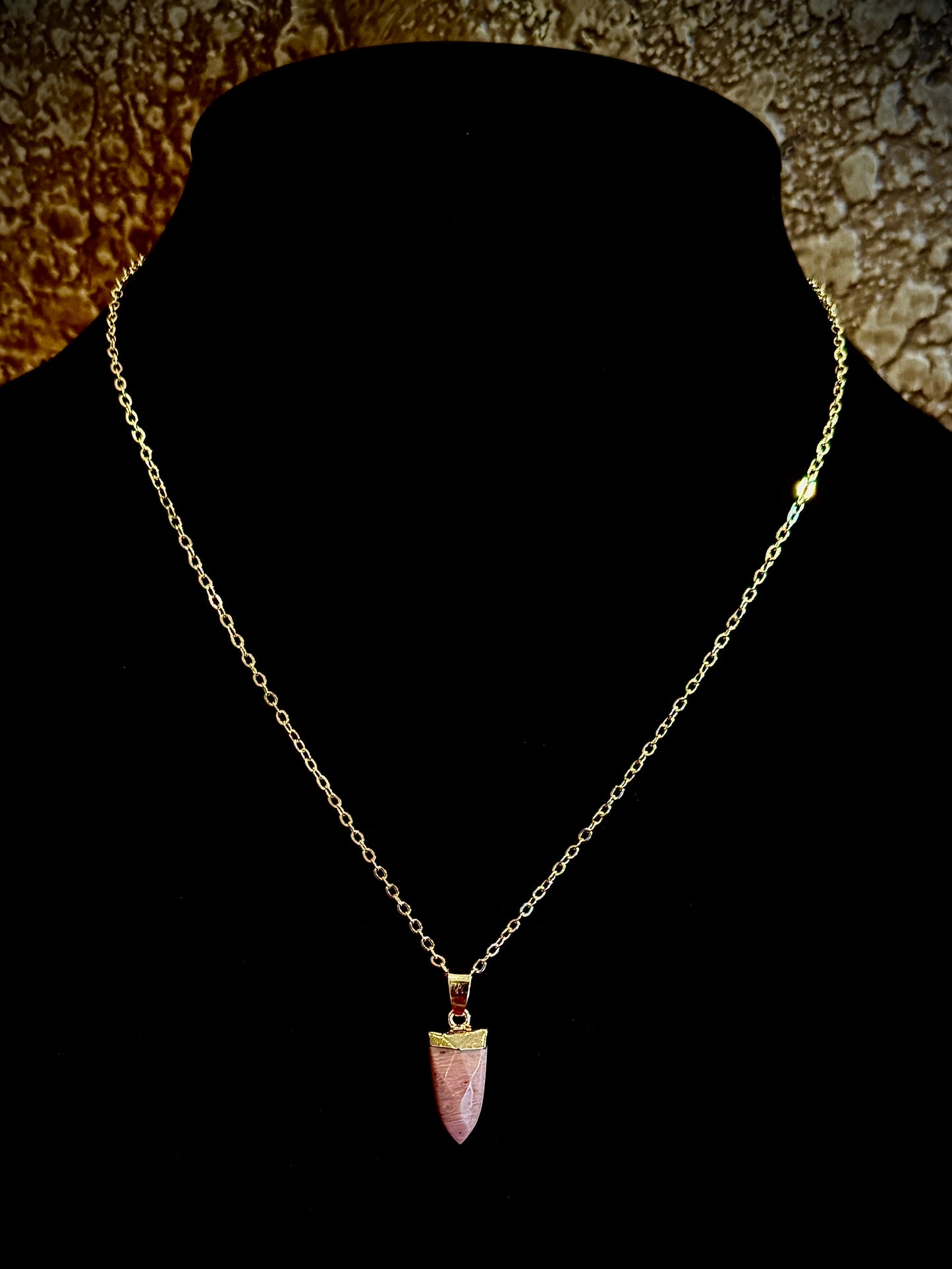 Facet Pink Stone Arrow Gold Necklace